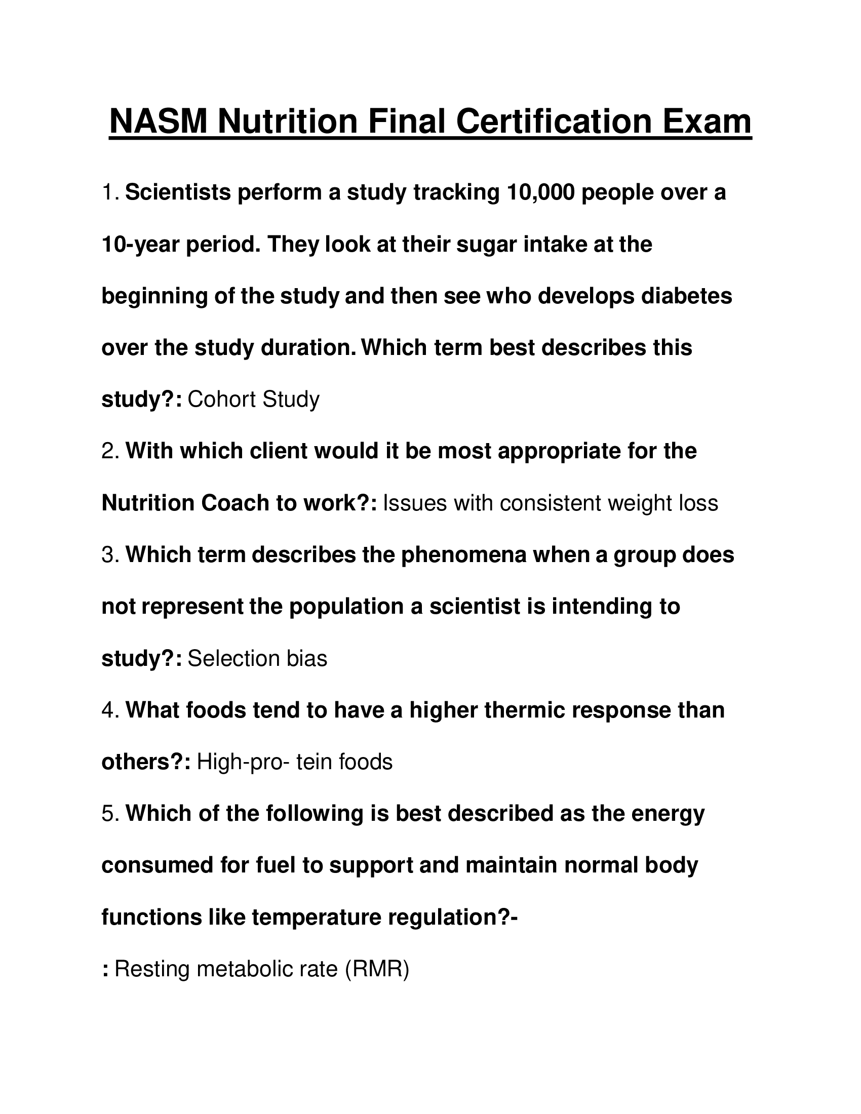 NASM Nutrition Final Certification Exam 2026 Questions and Answers