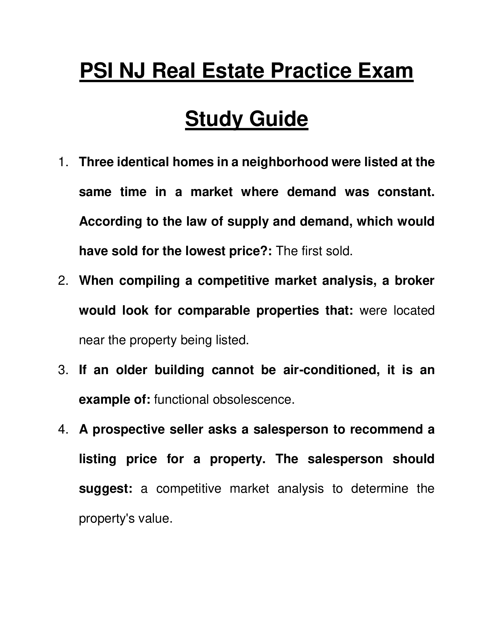 PSI NJ Real Estate Practice Exam Study Guide 2023