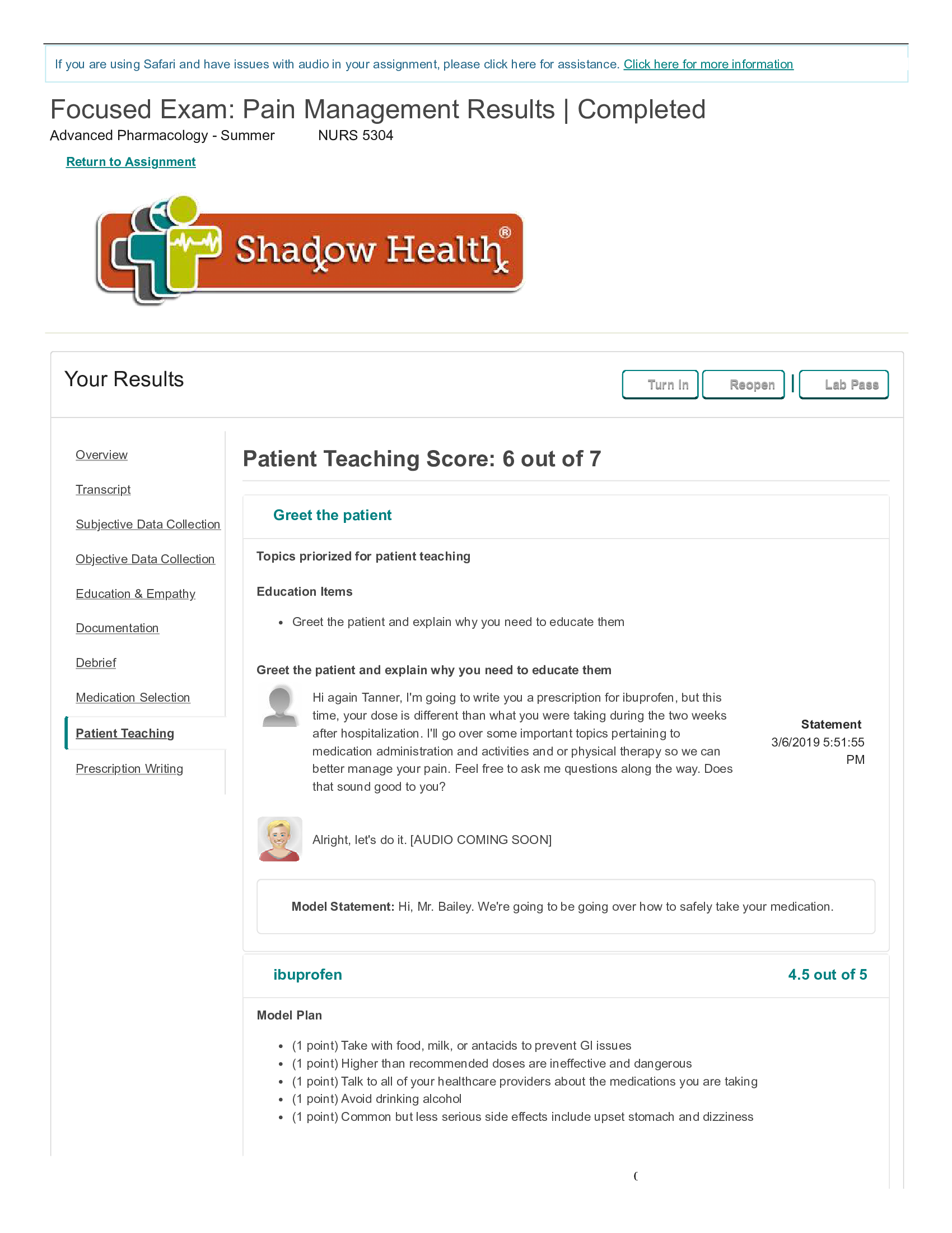 Tanner Bailey Focused Exam Pain Management Patient Teaching