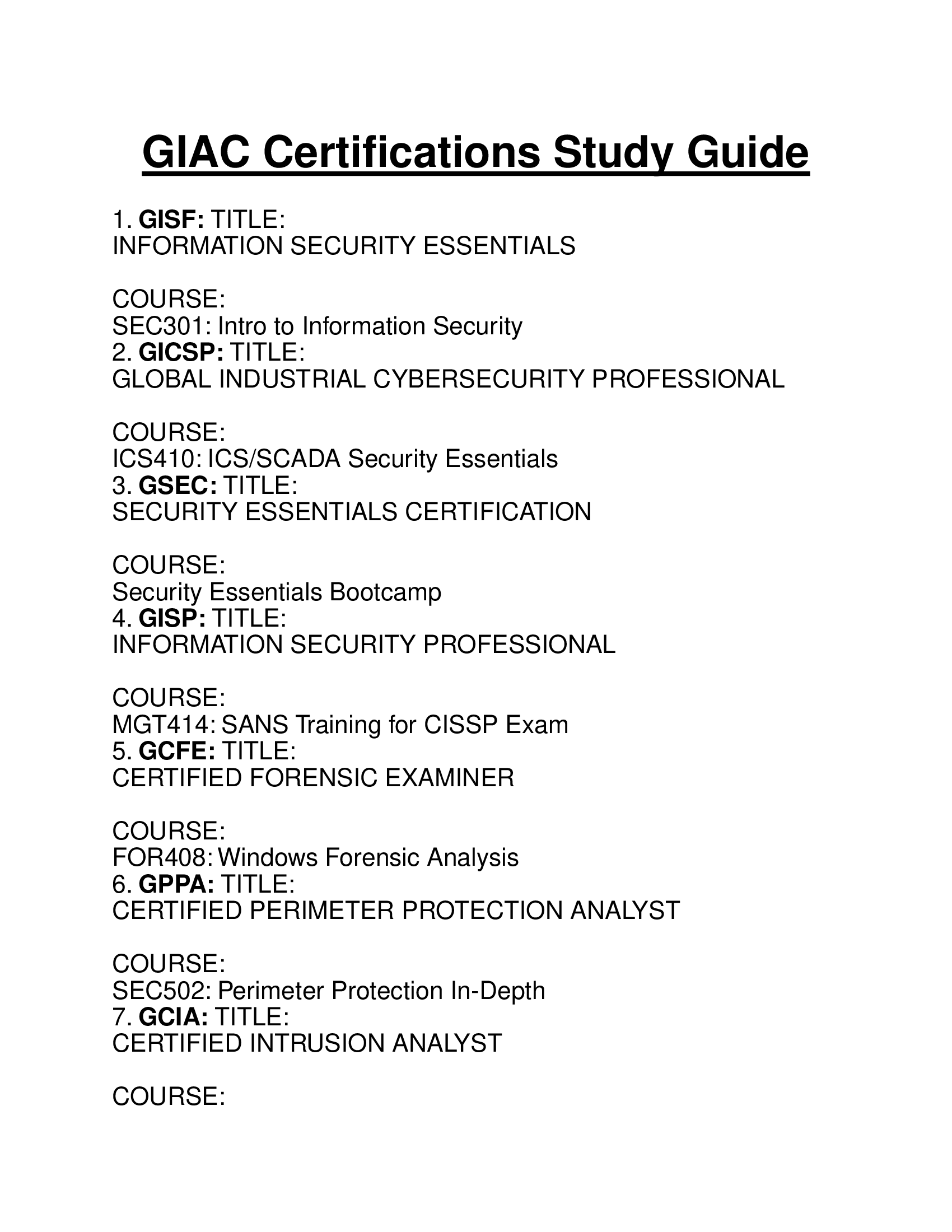 GIAC Certifications Study Guide