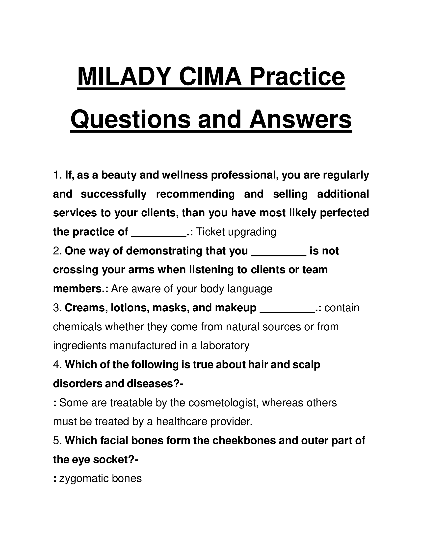 MILADY CIMA Practice Questions and Answers