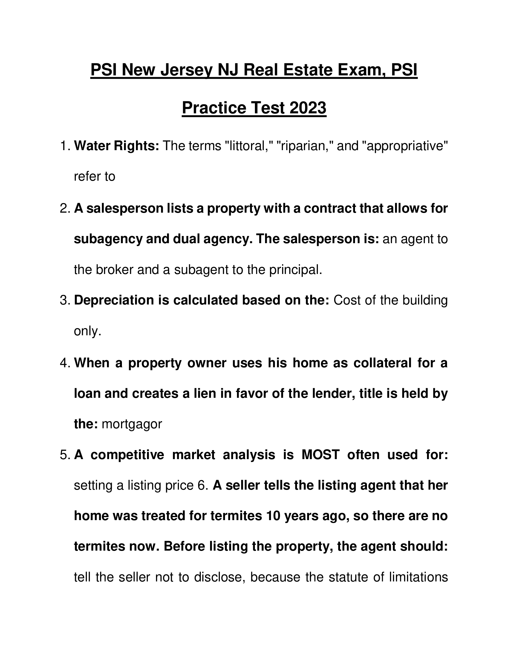 PSI New Jersey NJ Real Estate Exam, PSI Practice Test 2023