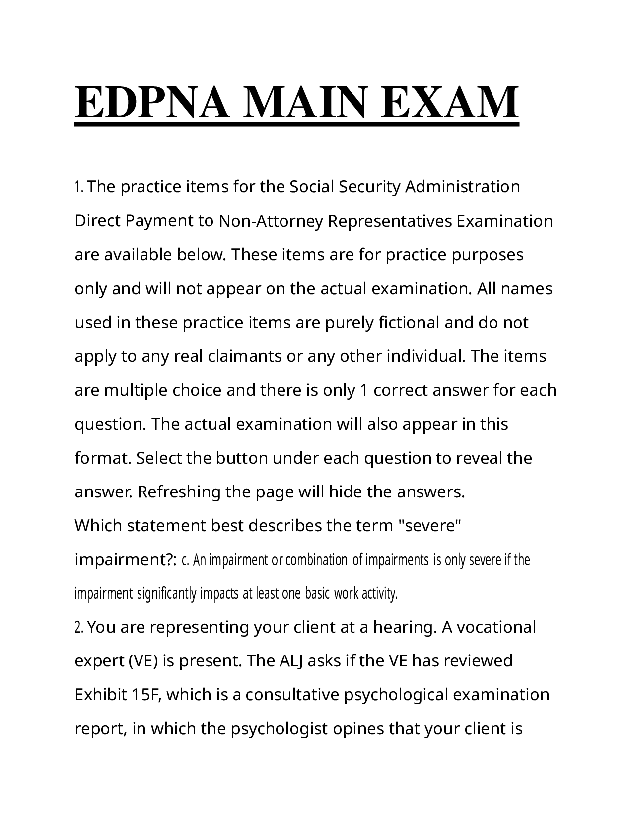 EDPNA Main Exam Test Questions And Answers 2025/2026