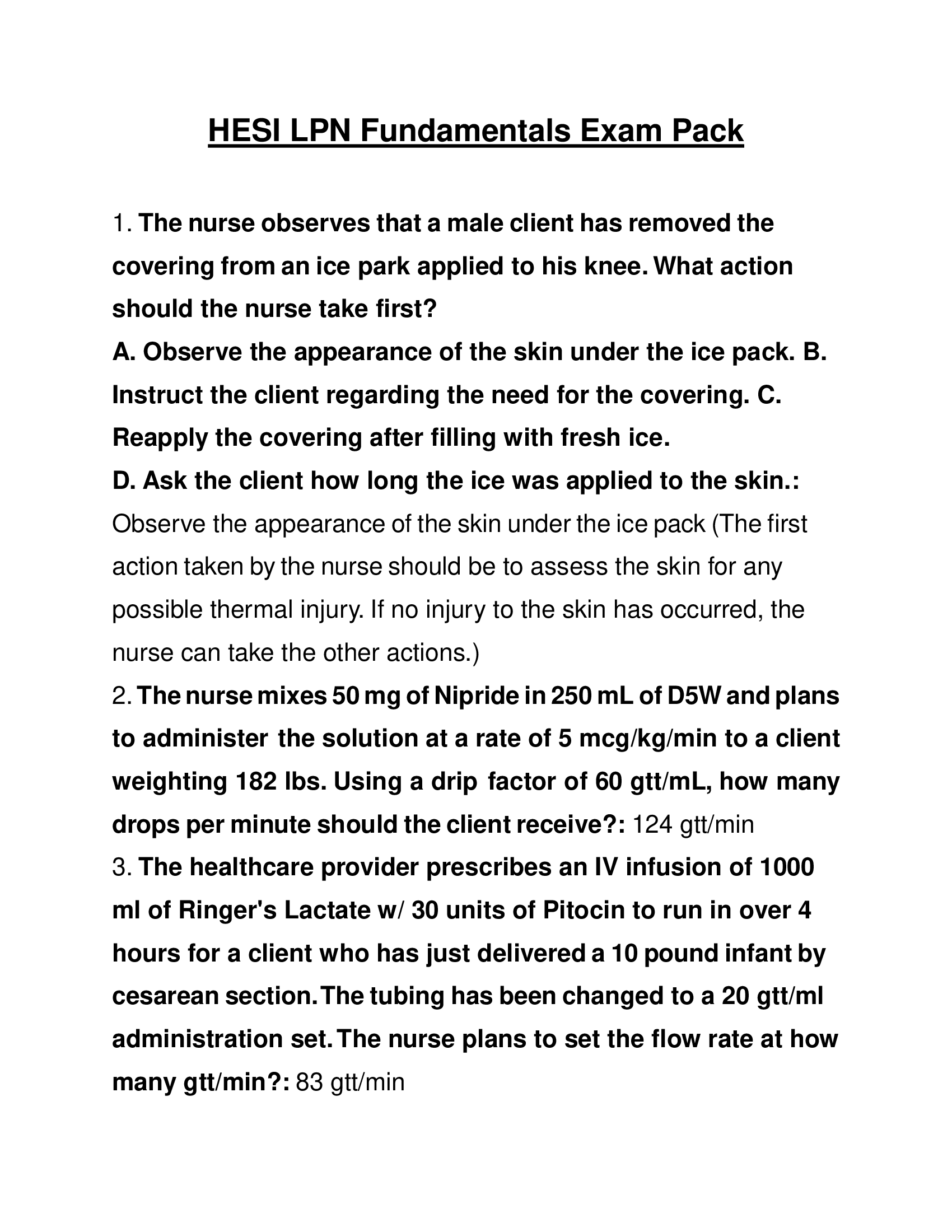 HESI LPN Fundamentals Latest Exam Pack
