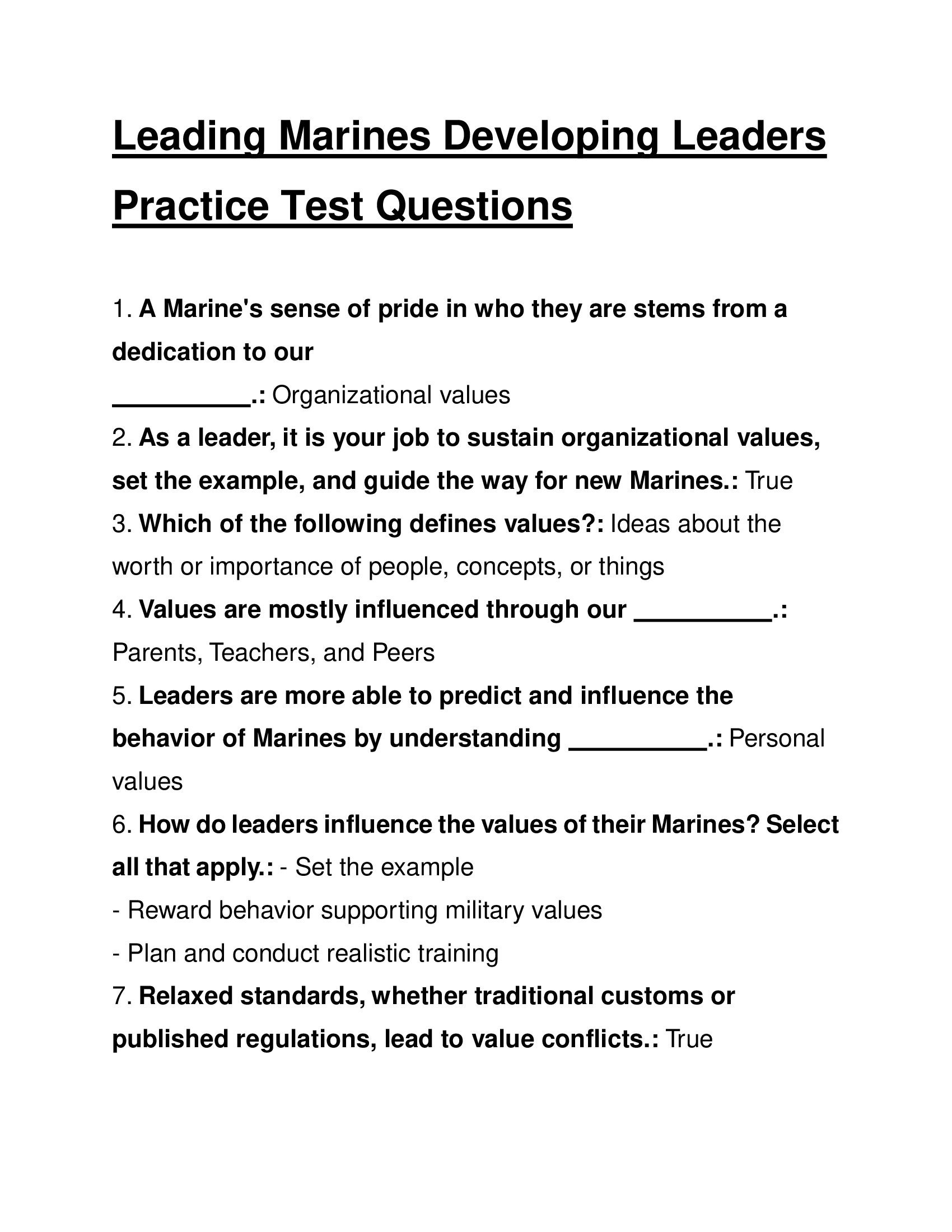 Leading Marines Developing Leaders Practice Test Questions