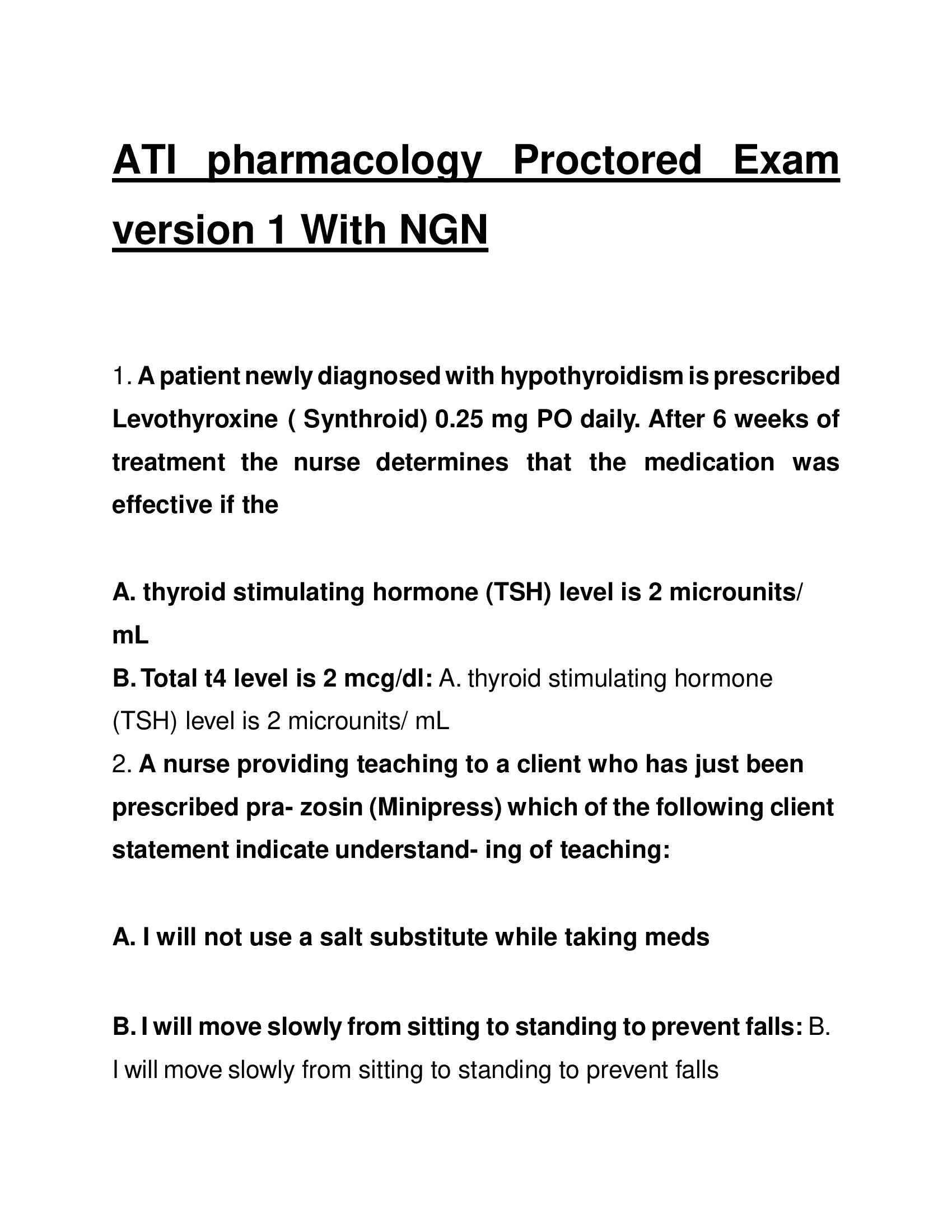 ATI pharmacology Proctored Exam version 1 With NGN