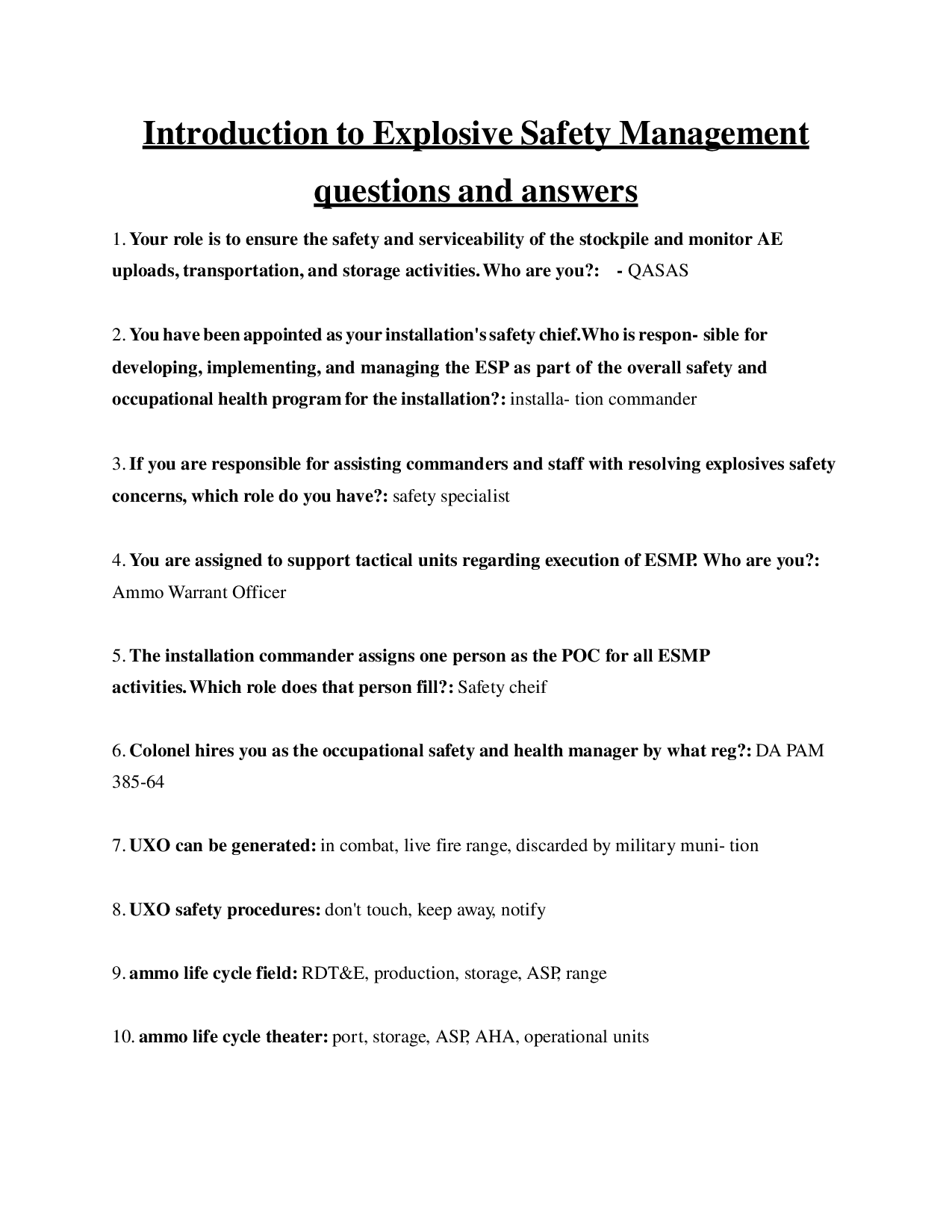 Intro to Explosive Safety Management [2026 Official Q&A] - 100% Correct