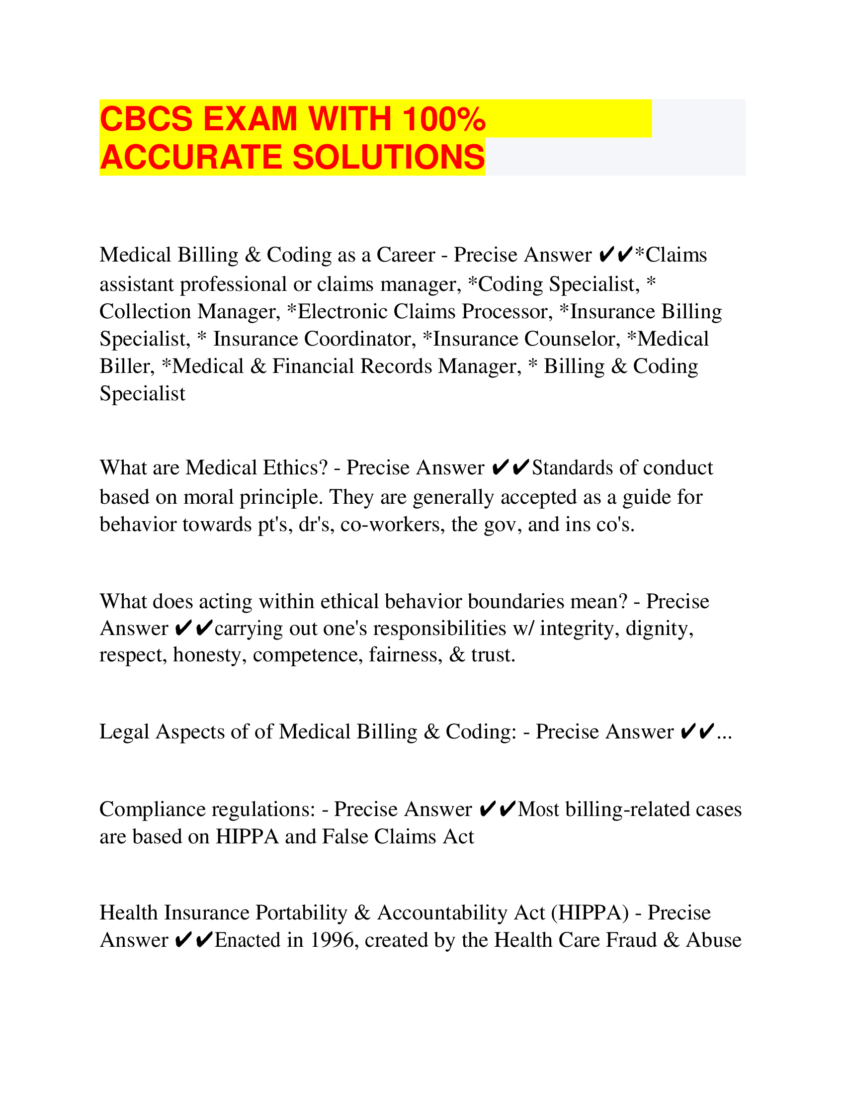 CBCS EXAM 2026 Questions with Correct Answers