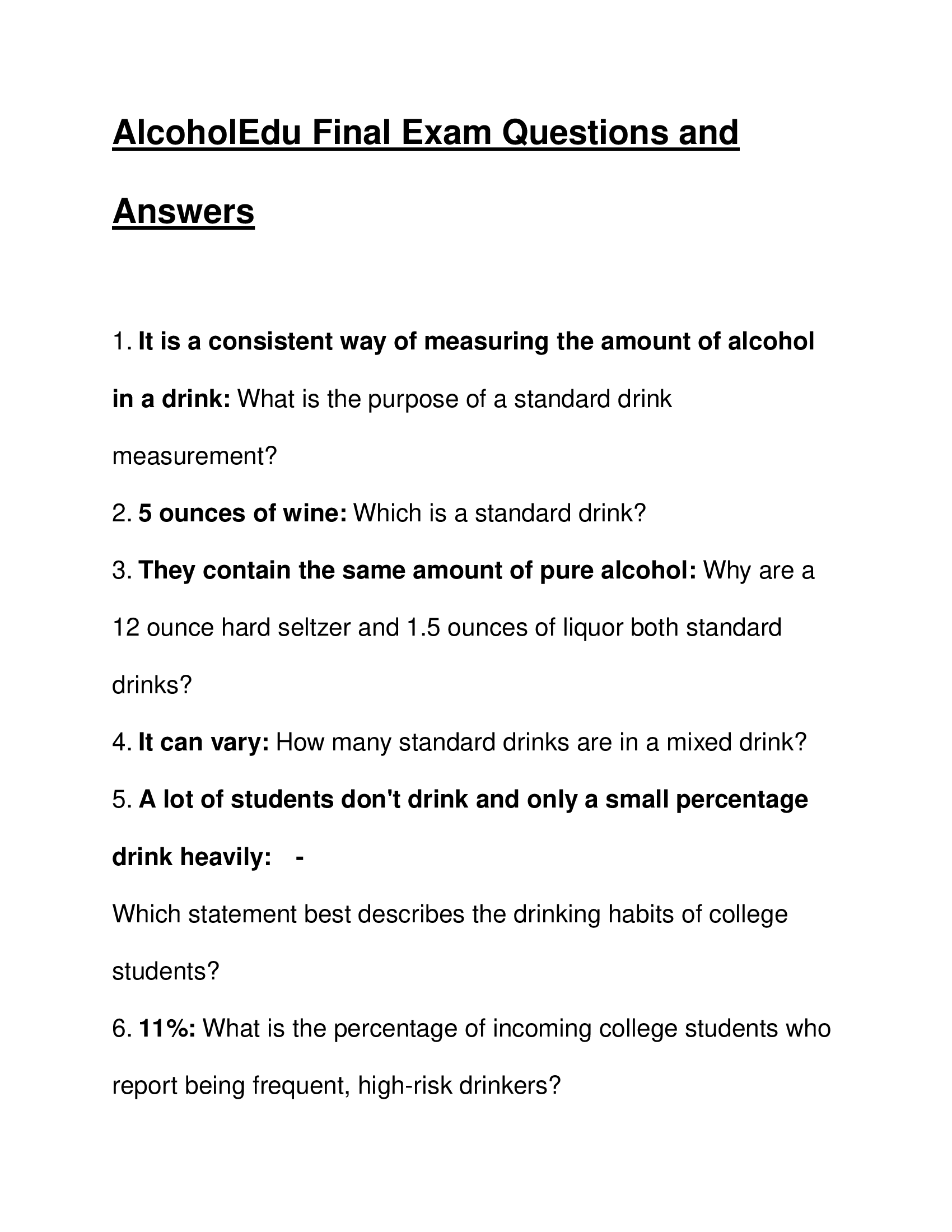 AlcoholEdu Final Exam Questions and Answers 2026