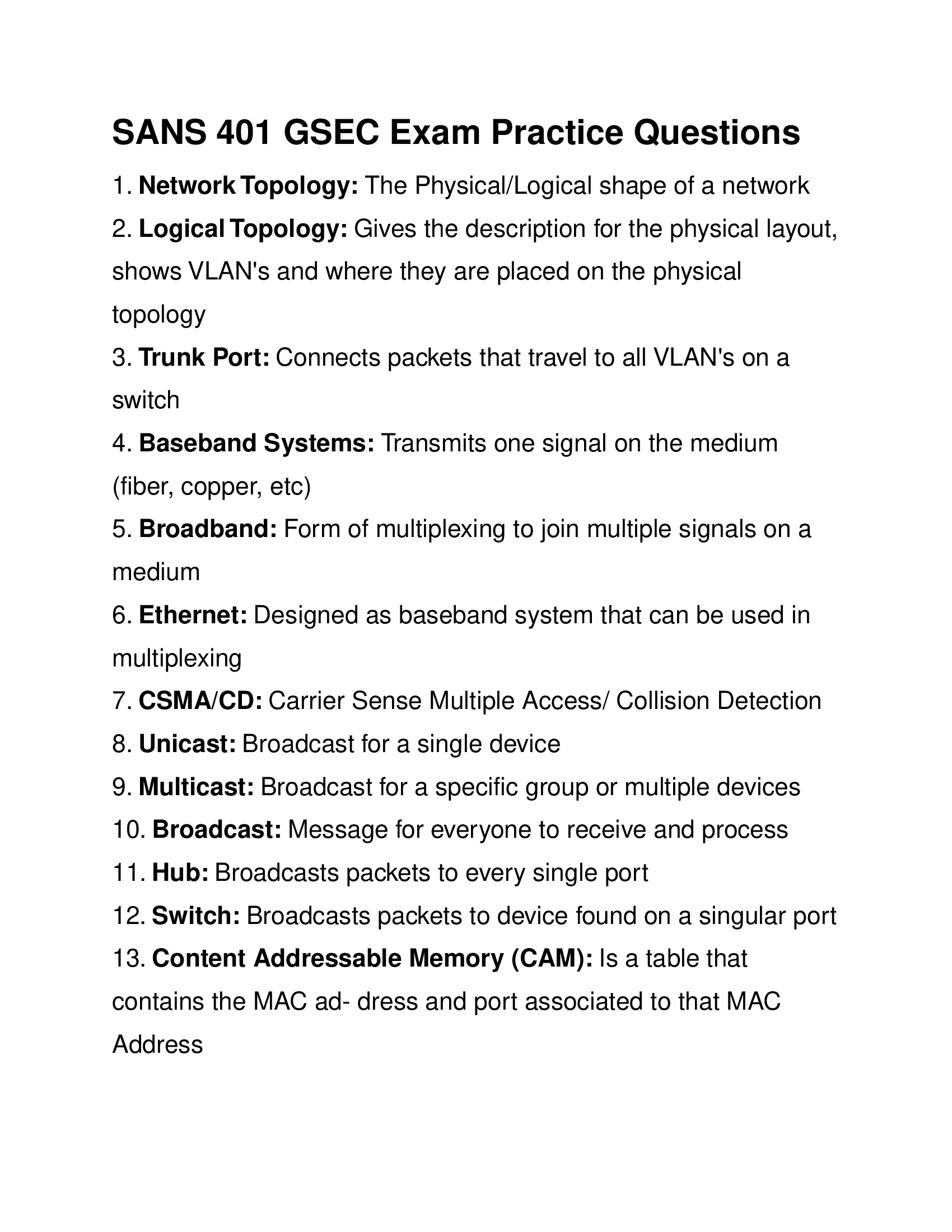 SANS 401 GSEC Exam Practice Questions