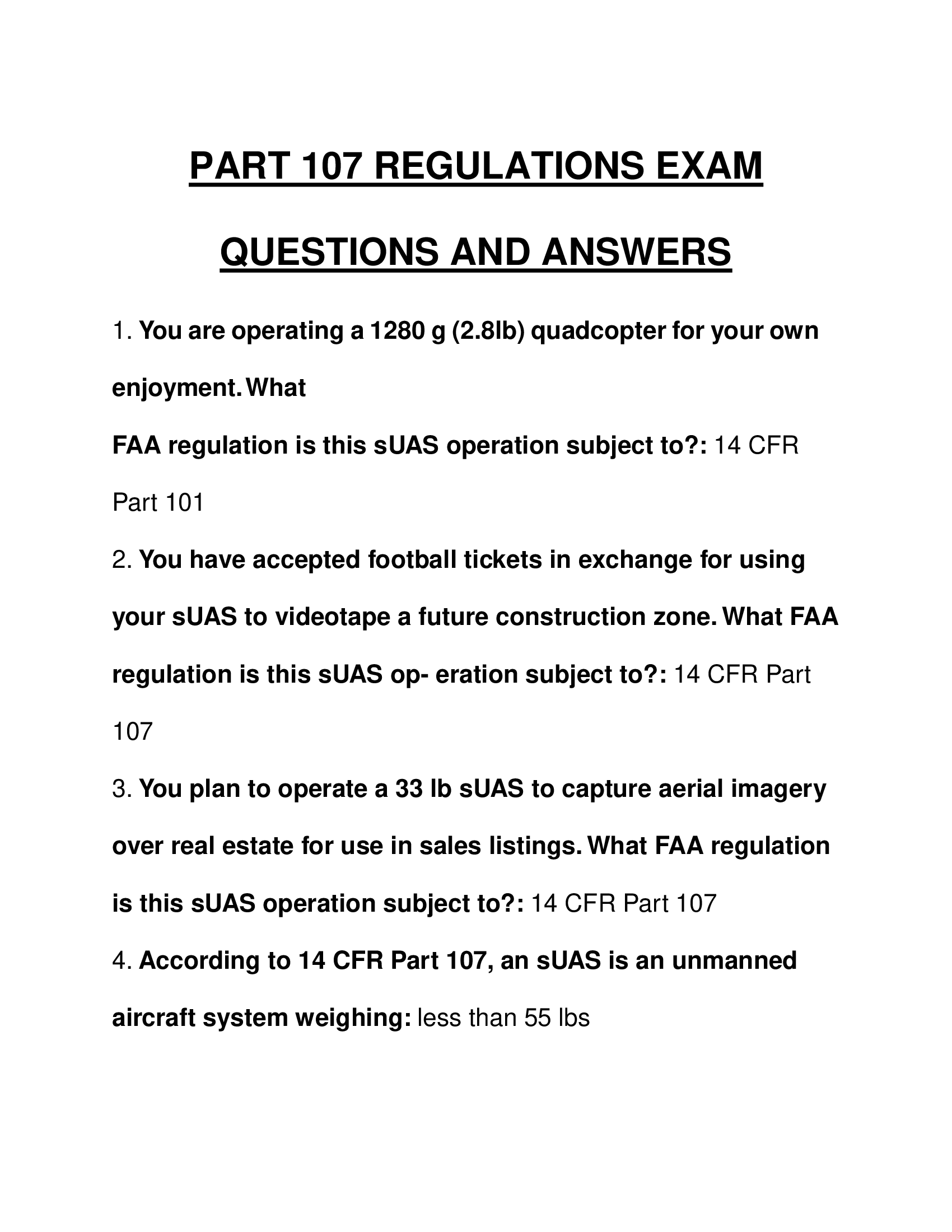 FAA Part 107 Regulations Exam – Complete Question and Answer Guide for Remote Pilot Certification USA, 2026