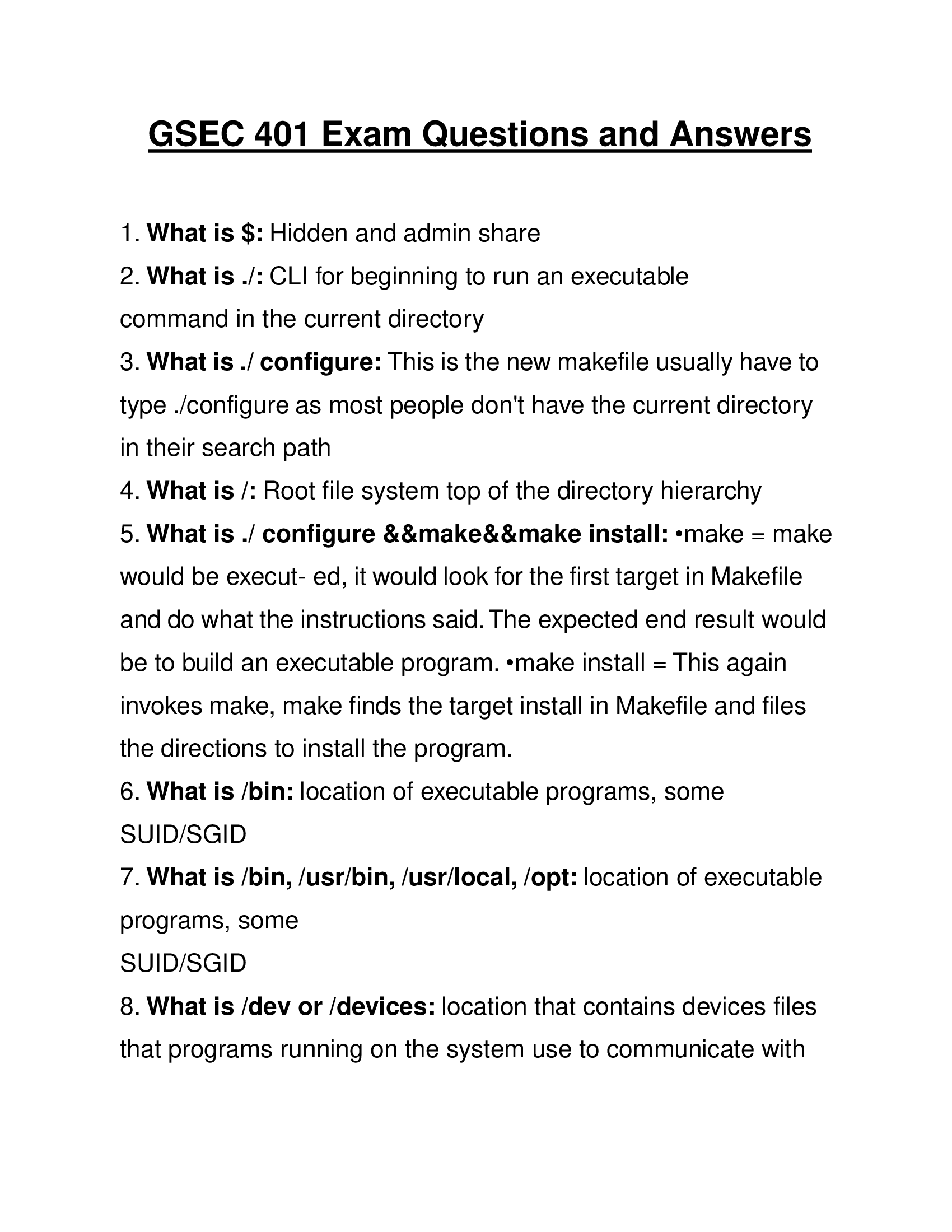 GSEC 401 Exam Questions and Answers 2024