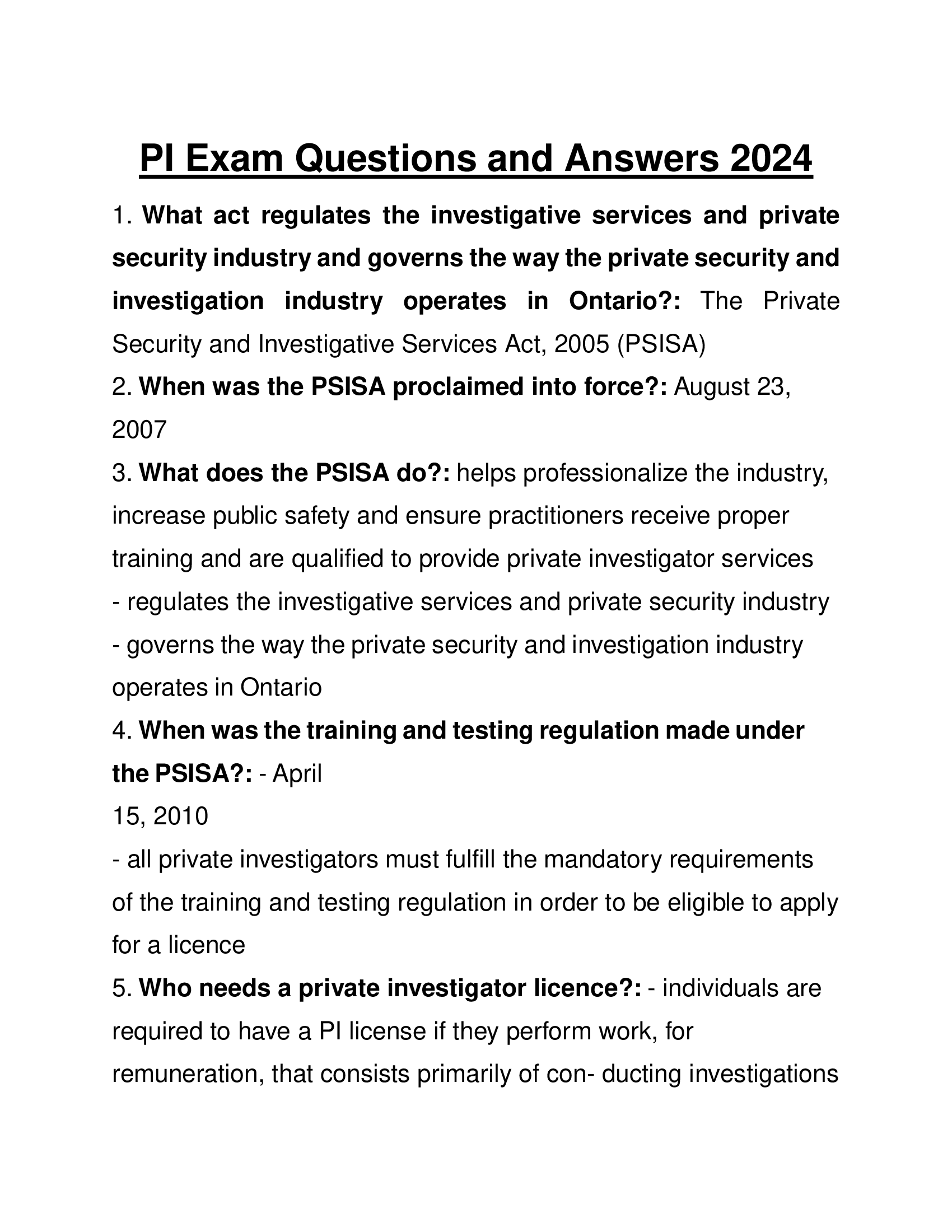 PI Exam Questions and Answers 2024