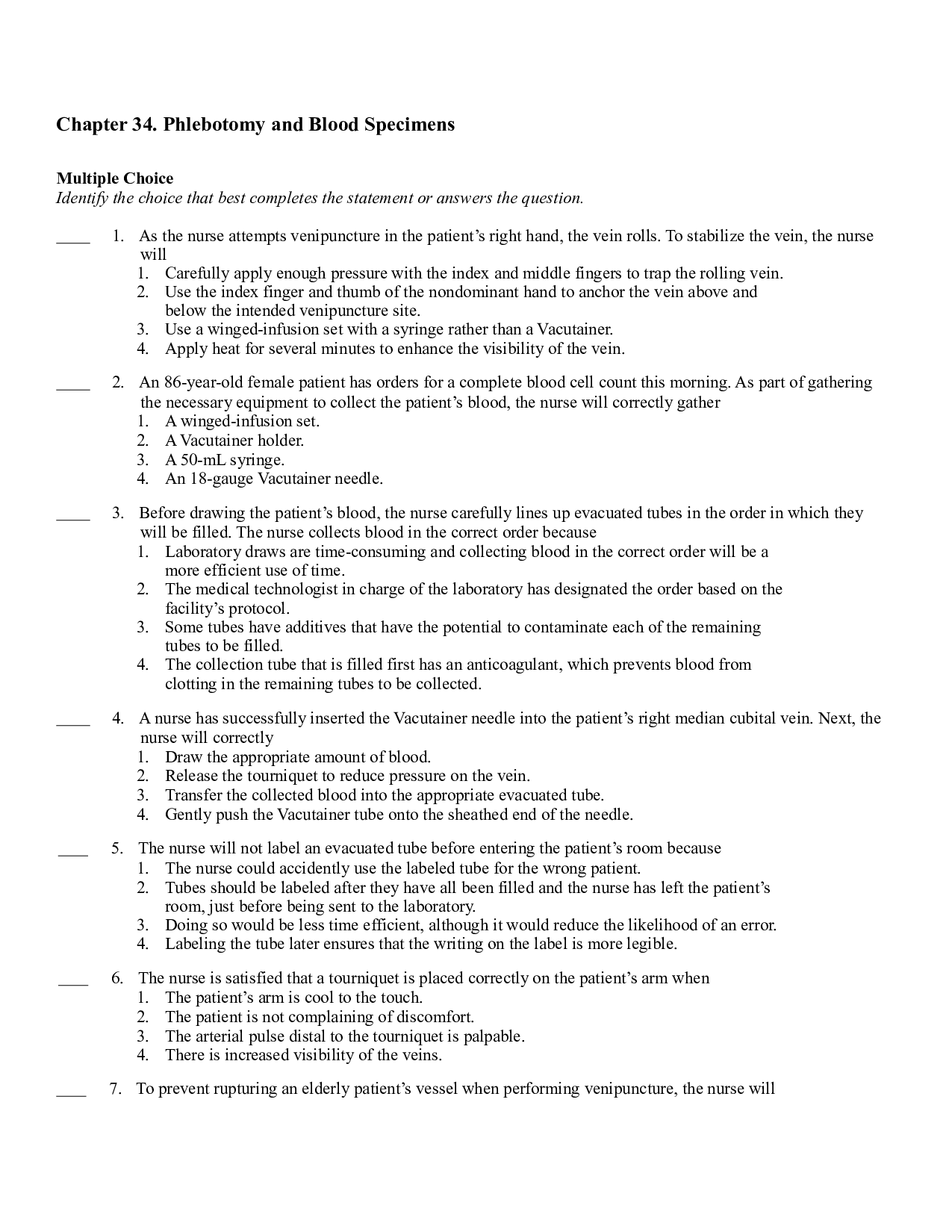 Chapter 34. Phlebotomy and Blood Specimens