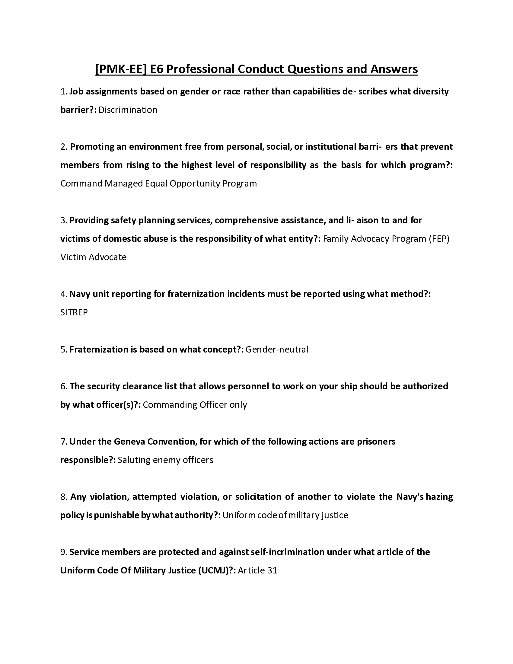 [PMK-EE] E6 Professional Conduct Questions and Answers 2026