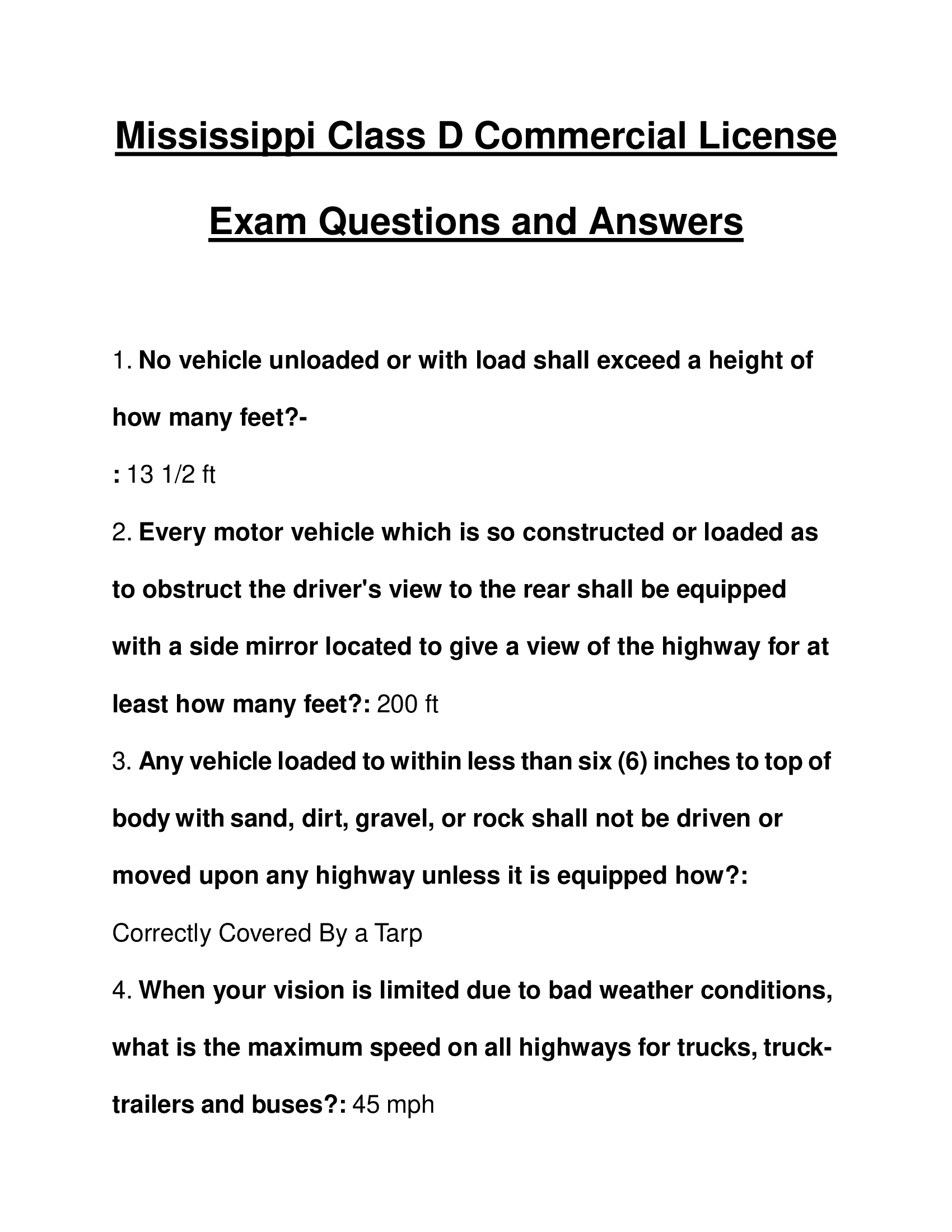 Mississippi Class D Commercial License Exam Questions and Answers 2024