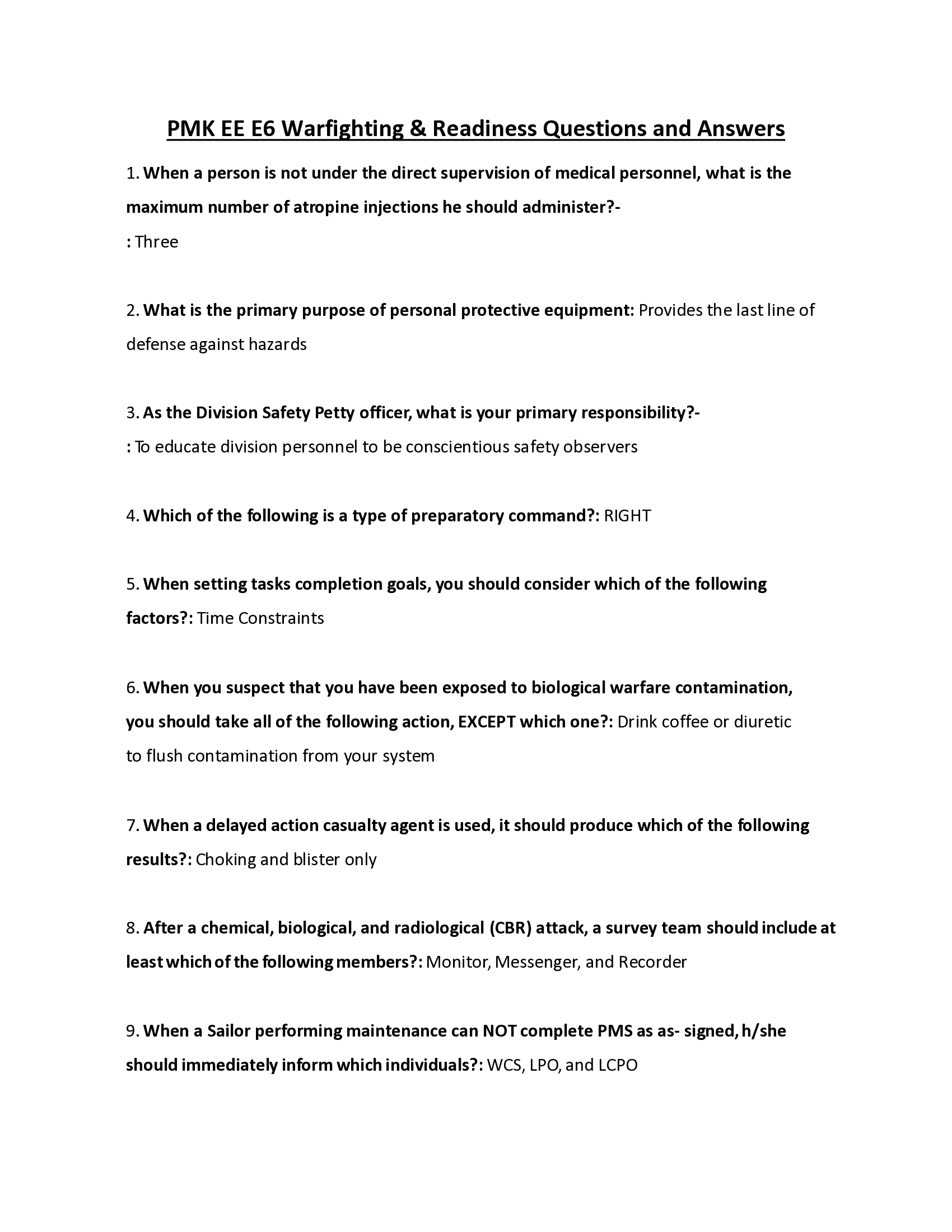 PMK EE E6 Warfighting & Readiness questions and answers 2026