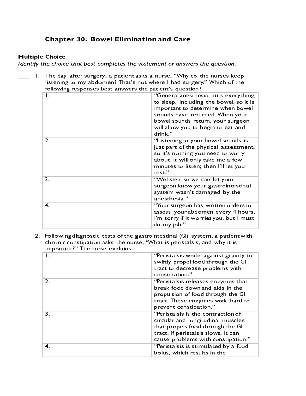 Chapter 30. Bowel Elimination and Care