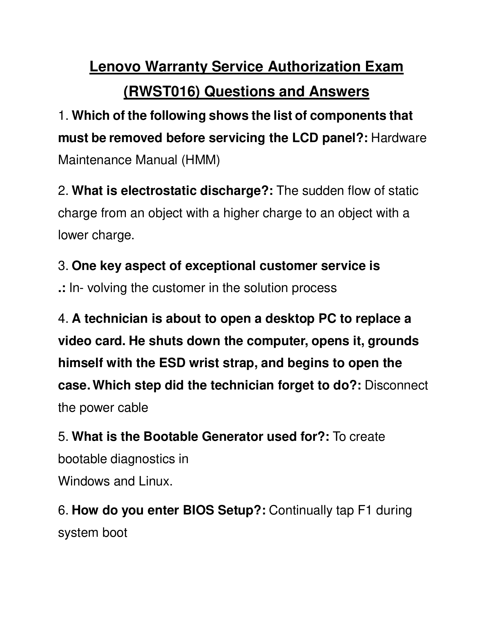 Lenovo Warranty Service Authorization Exam (RWST016) 2026 Questions and Answers with complete solutions