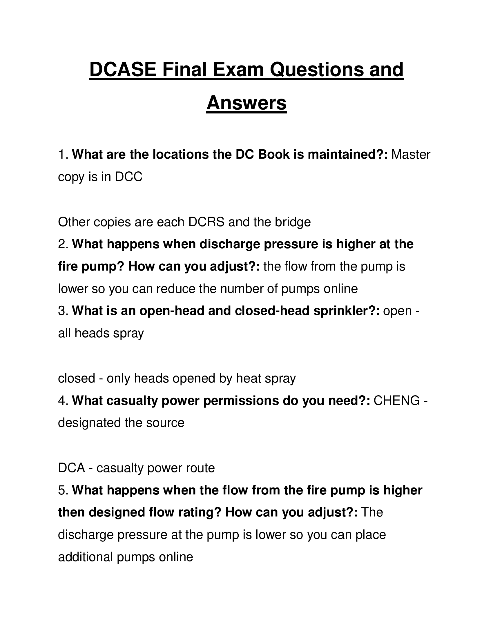 DCASE Final Exam Questions and Answers 2024