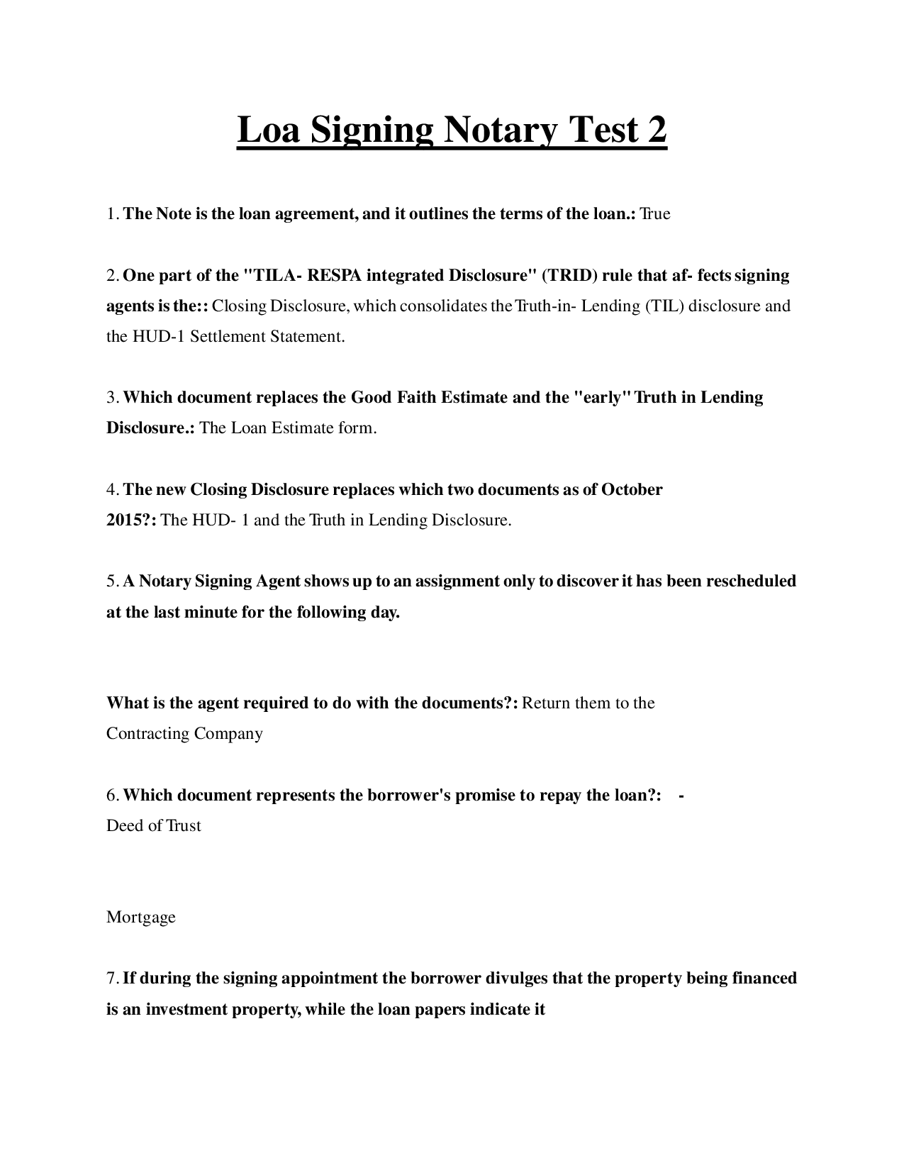 【GRADED A+】 Loa Notary Signing Agent (NSA) Test 2 , TRID, Closing Disclosure & Note Document Retention & Identity Verification Standards