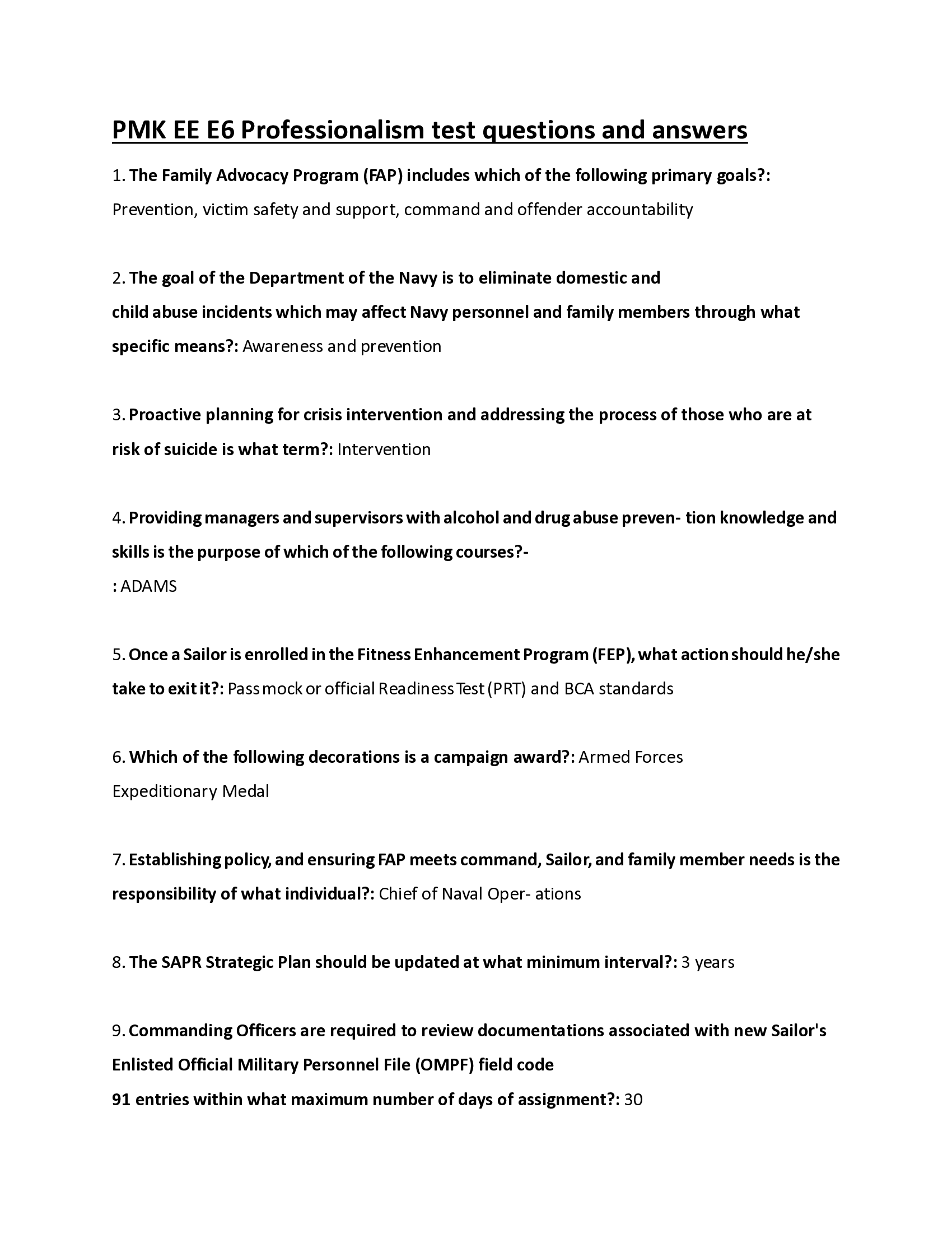 PMK EE E6 Professionalism test questions and answers 2026