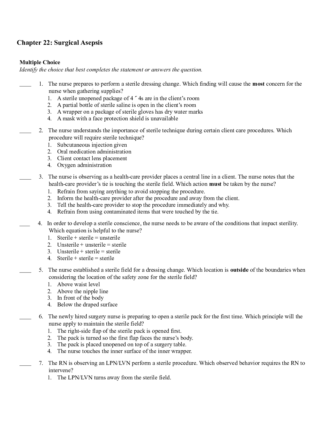 Chapter 22 Surgical Asepsis