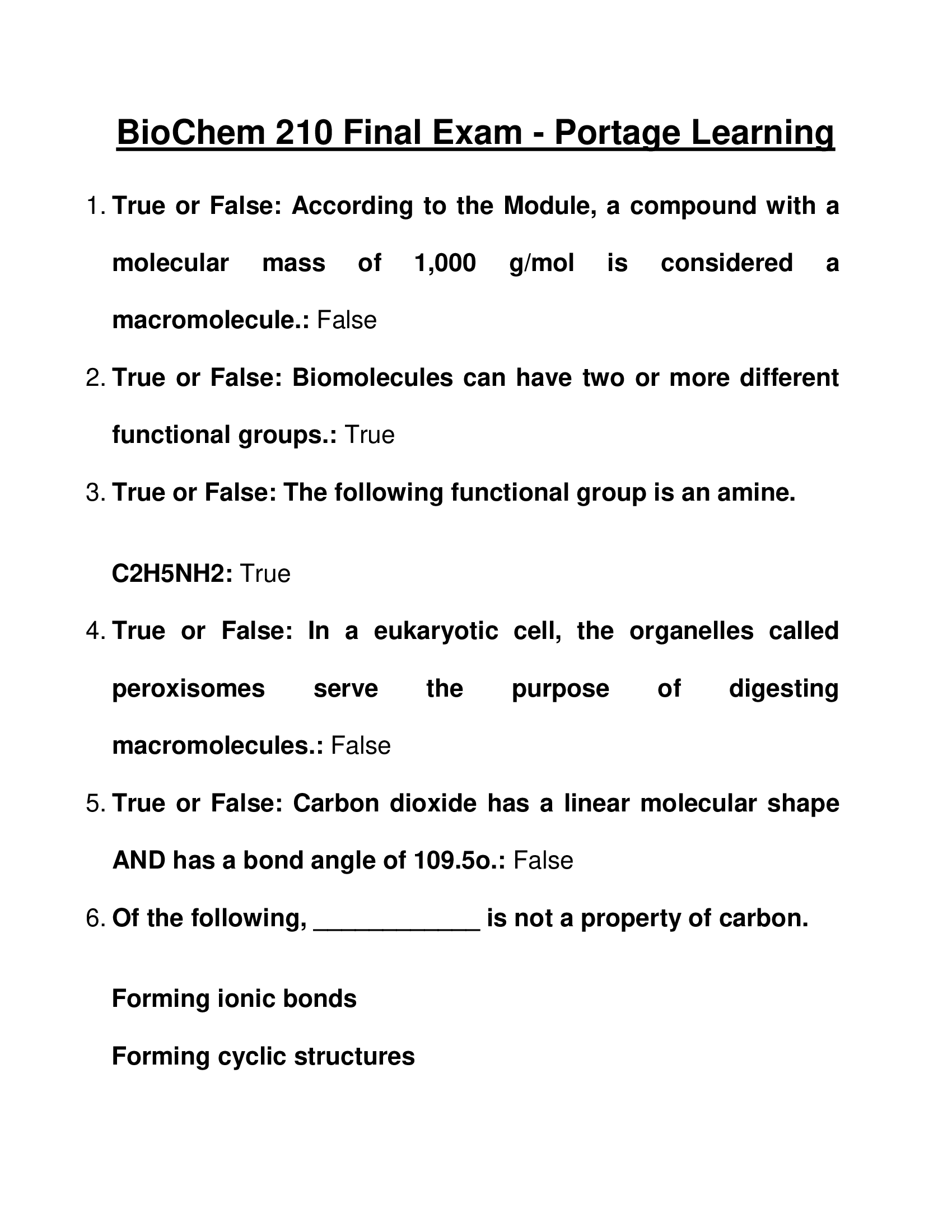 BioChem 210 Final Exam - Portage Learning Questions and Answers 2026