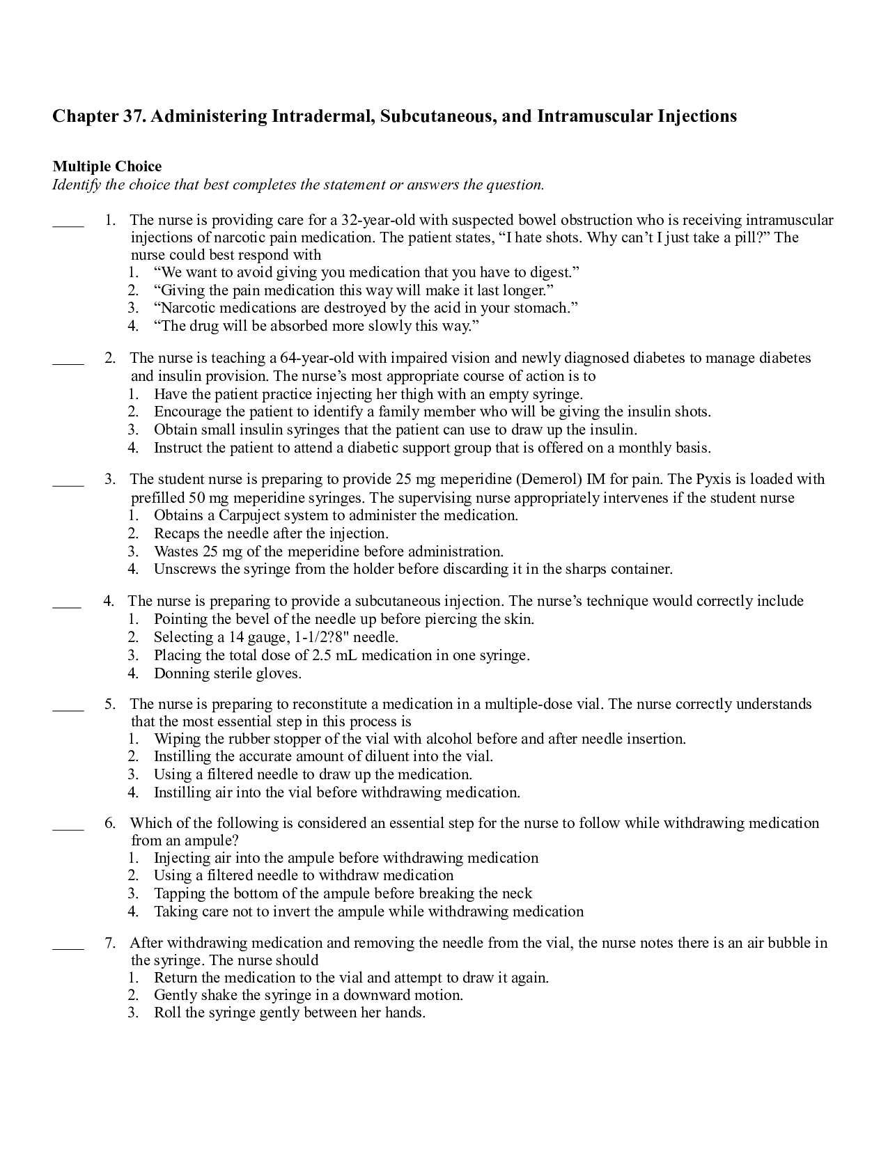 Chapter 37. Administering Intradermal, Subcutaneous, and Intramuscular Injections