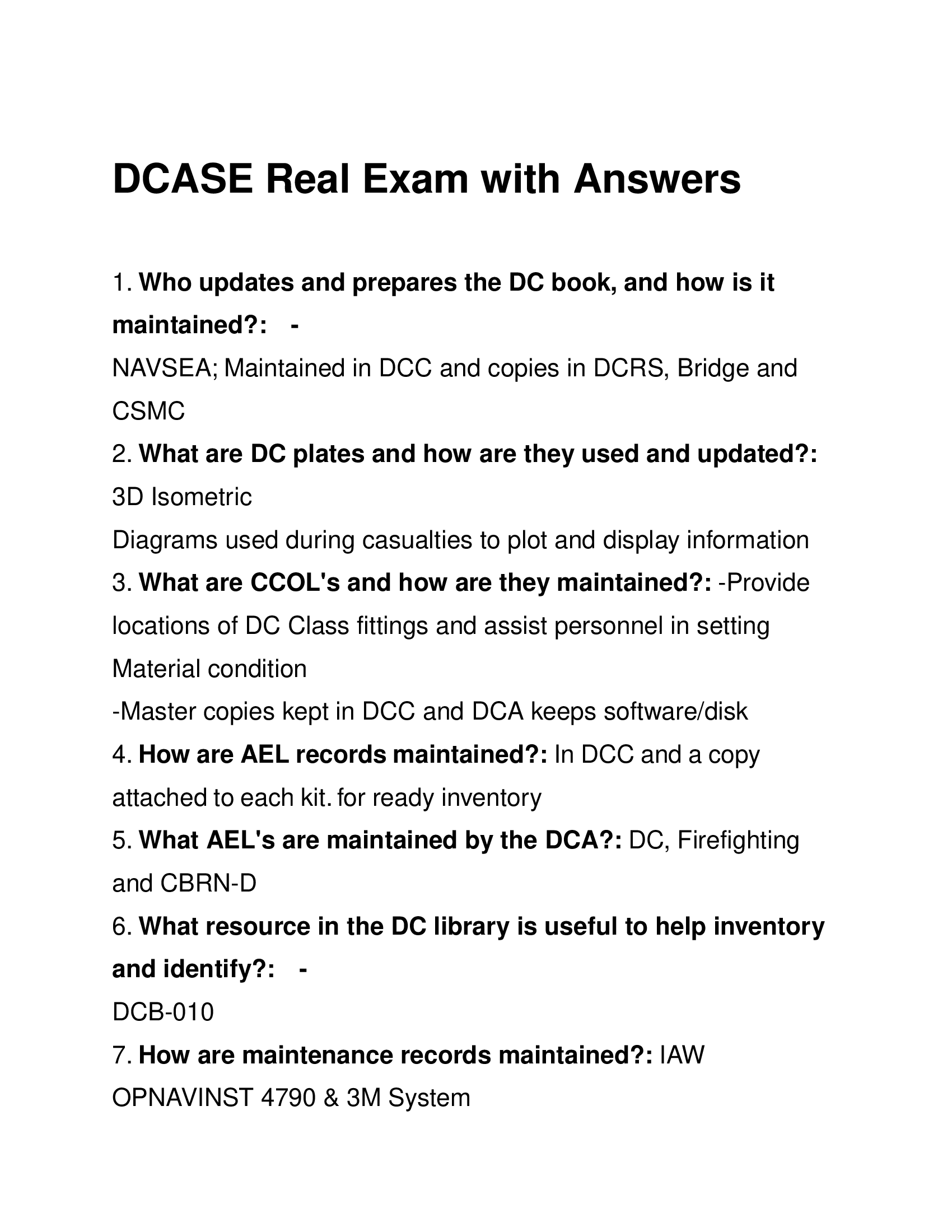 DCASE Real Exam with Answers 2024