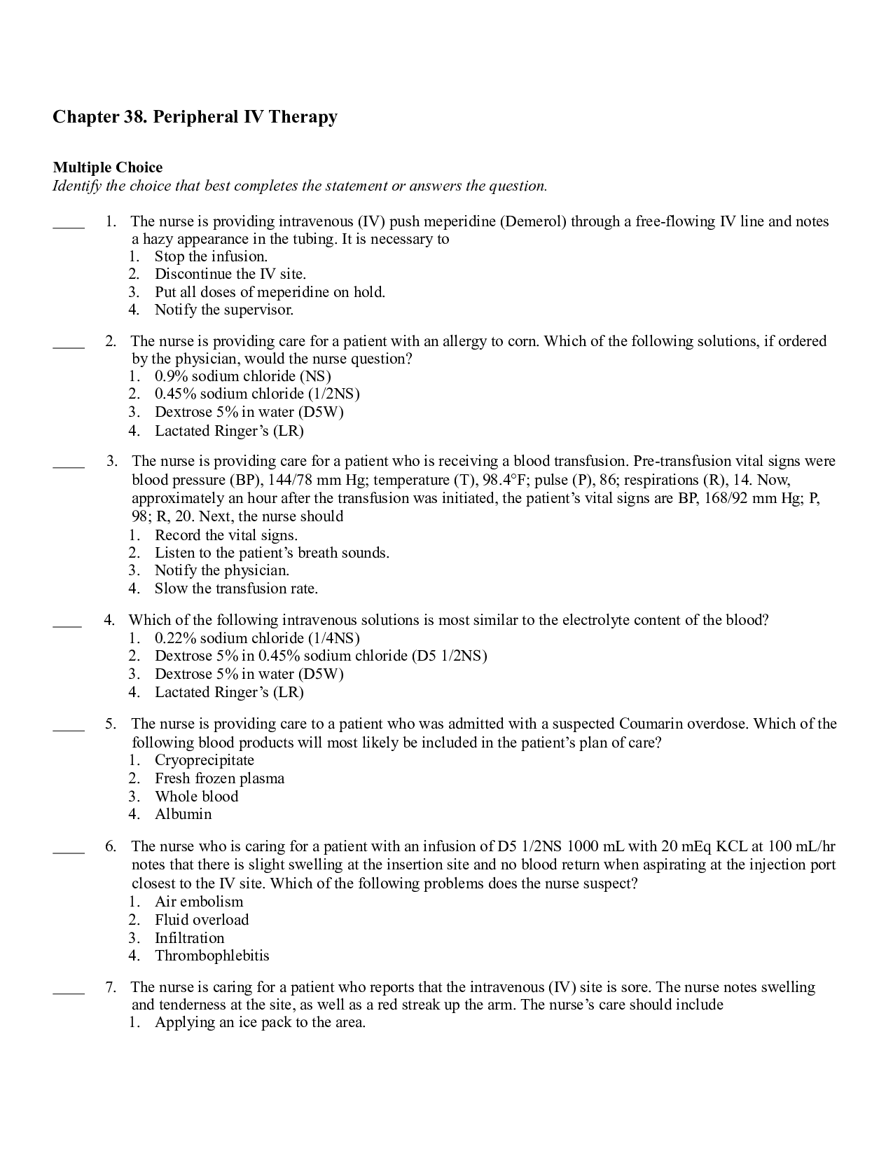 Chapter 38. Peripheral IV Therapy