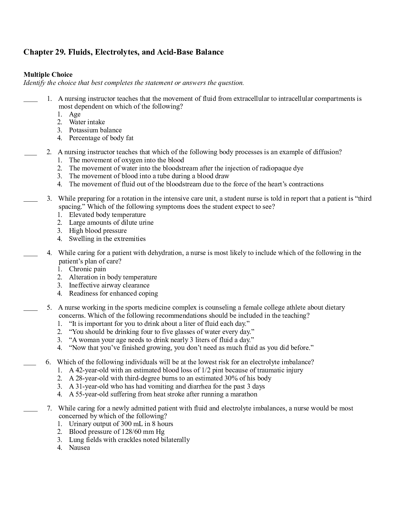 Chapter 29. Fluids, Electrolytes, and Acid-Base Balance