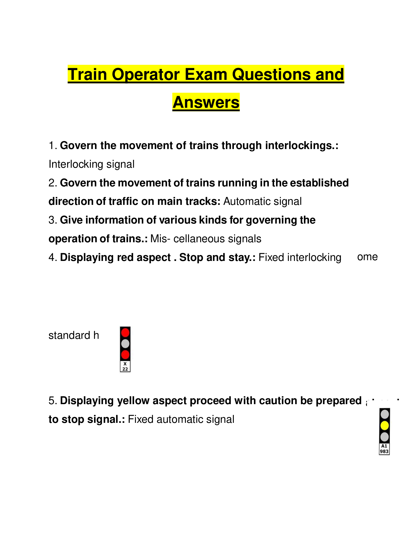 Train Operator Exam Questions and Answers 2024