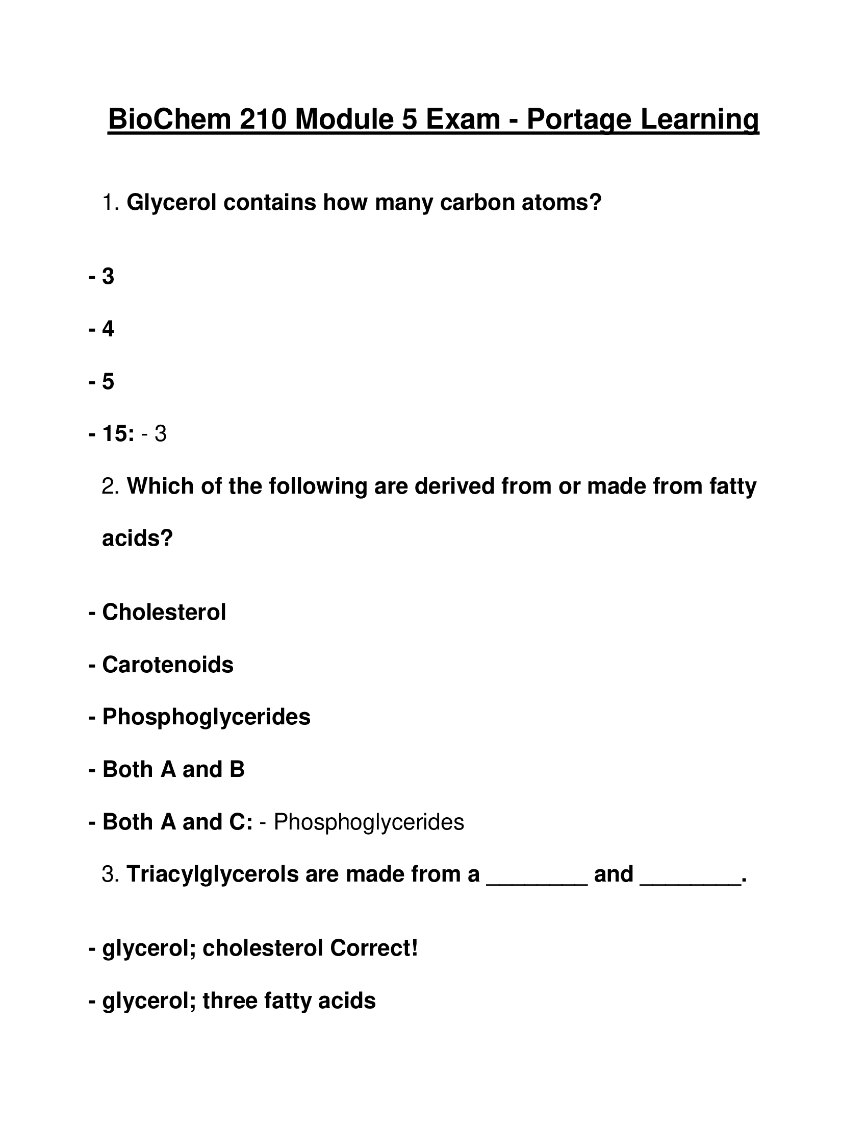 Module 5 Exam Portage Learning BioChem 210 Questions and Answers 2026