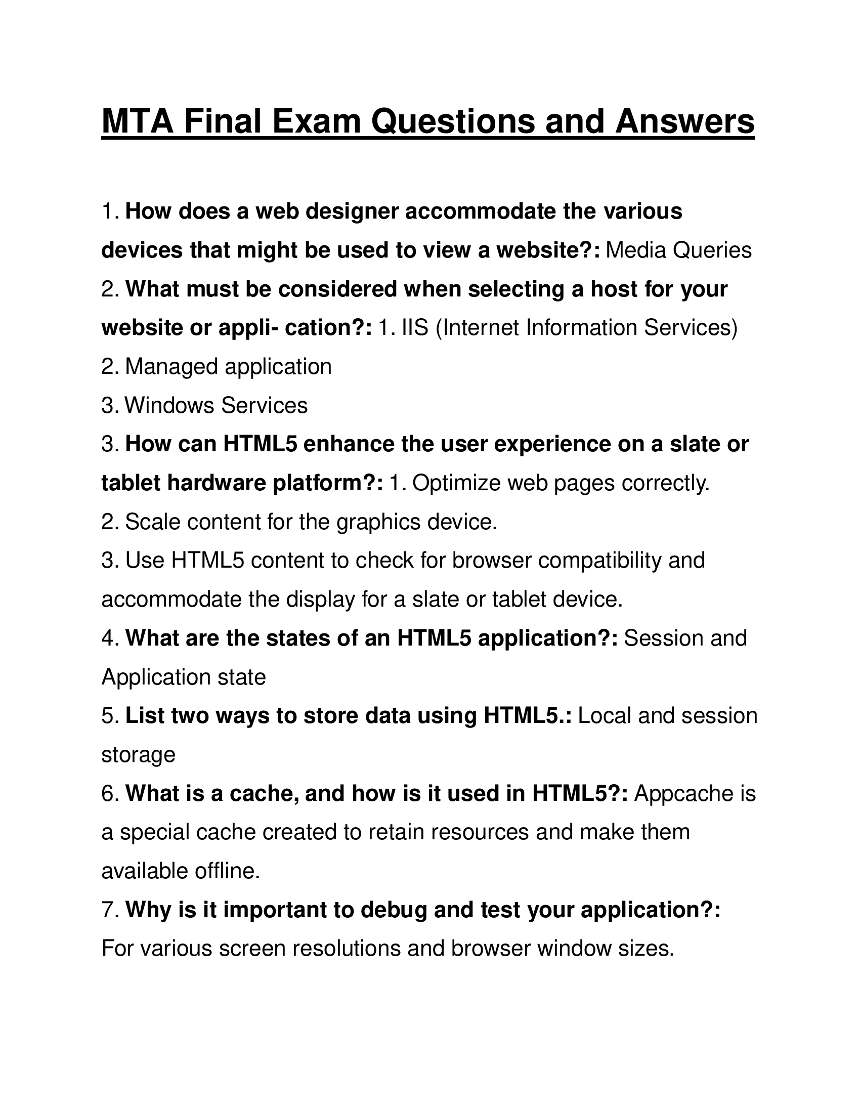 MTA Final Exam Questions and Answers 2024