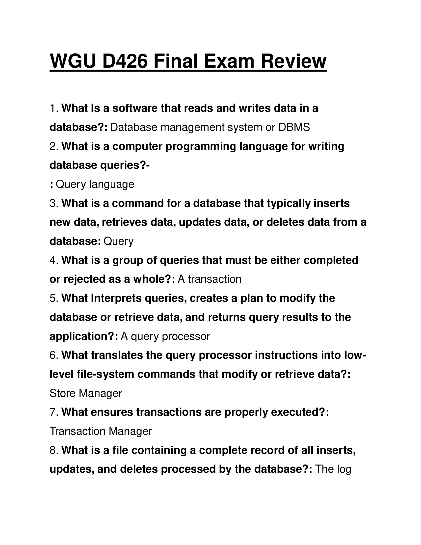 WGU D426 Final Exam Review