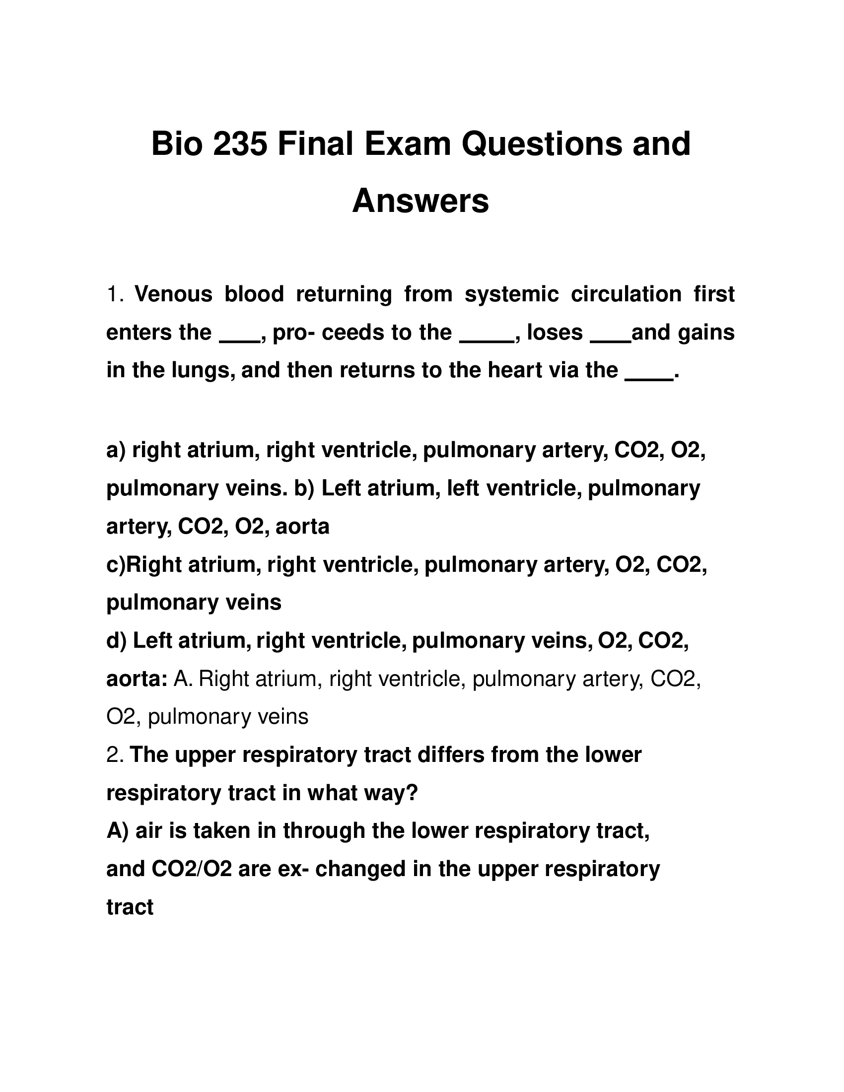 Bio 235 Final Exam Questions and Answers 2024