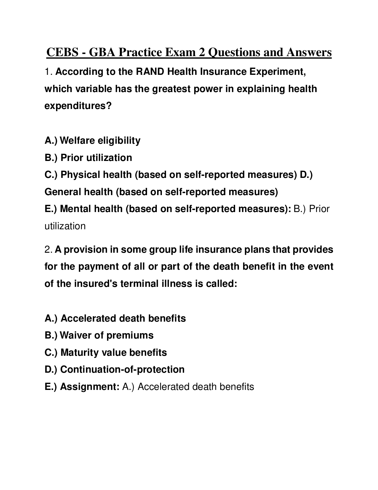 【VERIFIED 2026】CEBS GBA Practice Exam 2  Comprehensive Q&A with Rationales