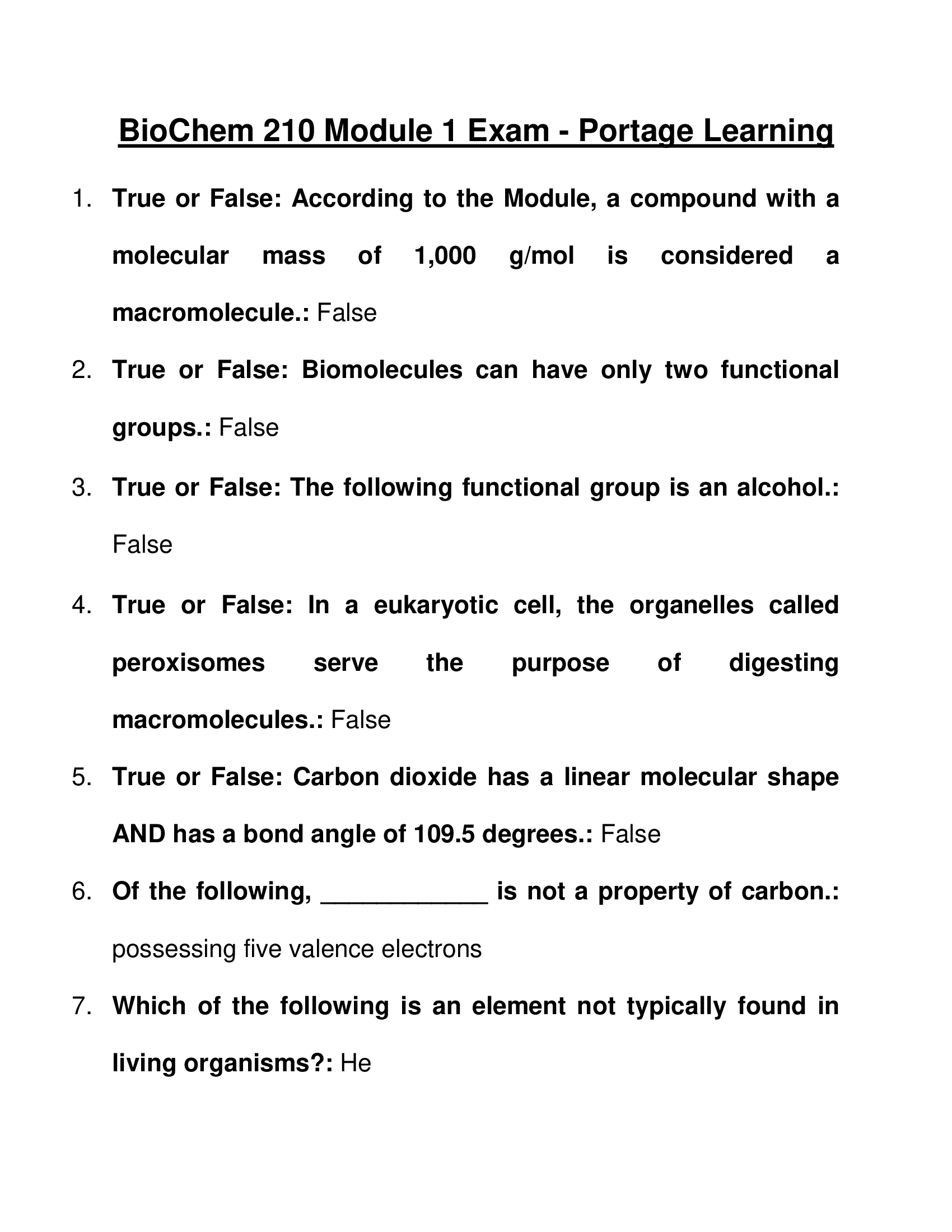 BioChem 210 Module 1 Exam - Portage Learning Questions and Answers 2026