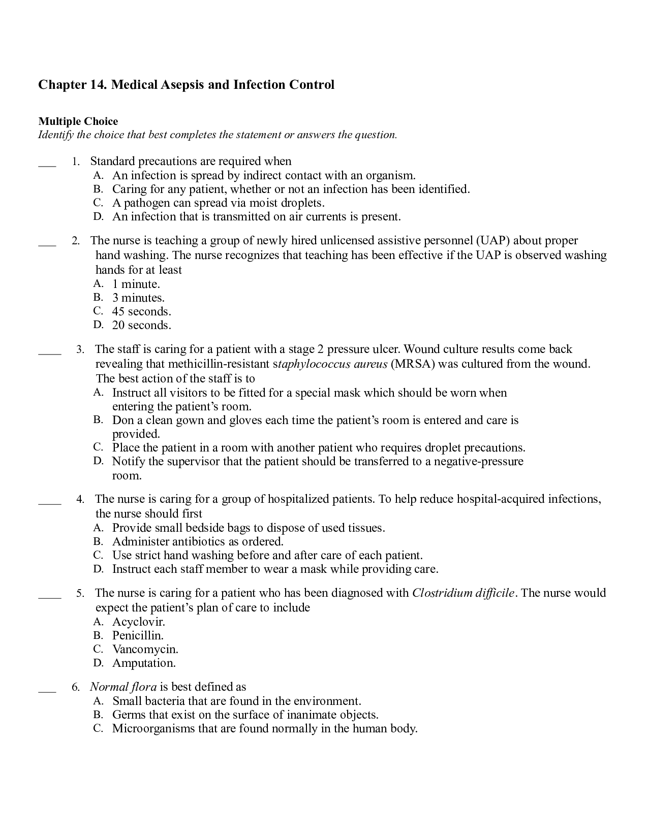 Chapter 14. Medical Asepsis and Infection Control