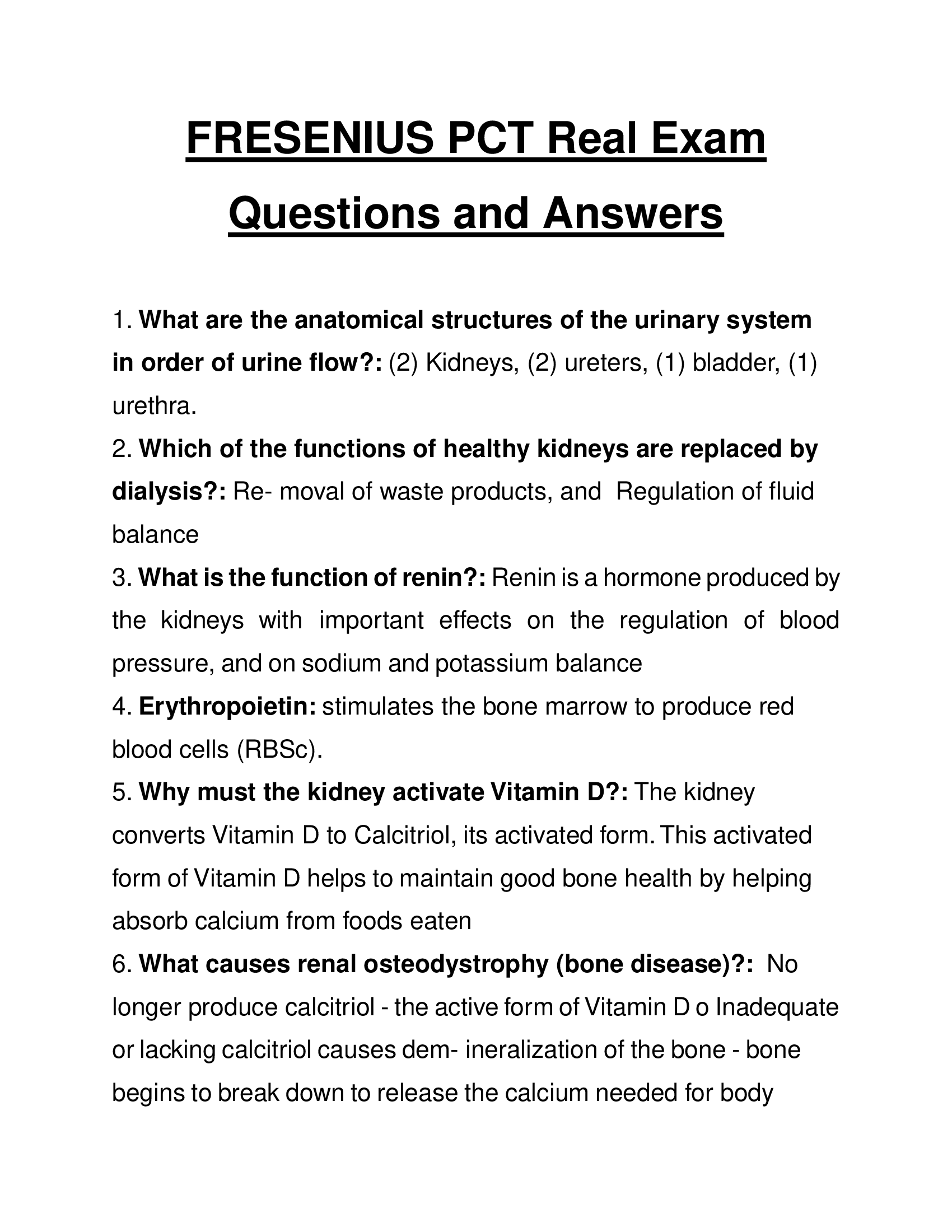 FRESENIUS PCT Real Exam Questions and Answers 2026