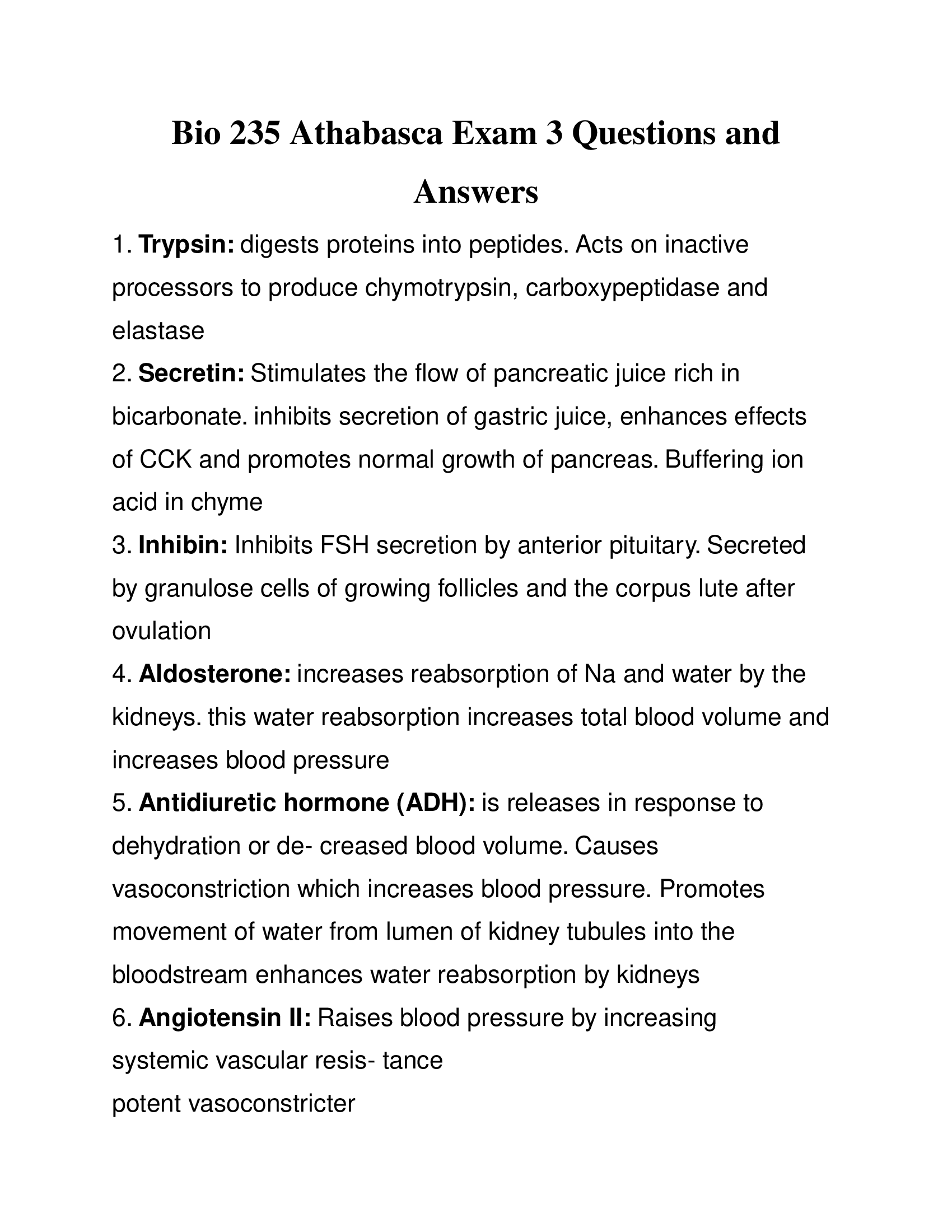 Bio 235 Athabasca Exam 3 Questions And Answers 2024
