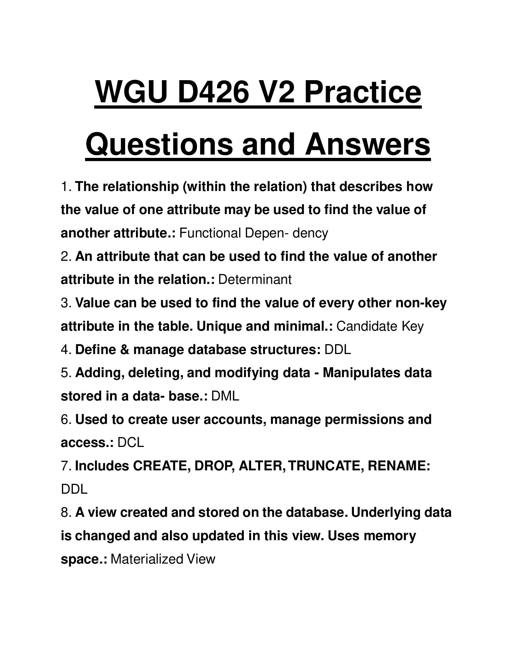 WGU D426 V2 Practice Questions and Answers 2024