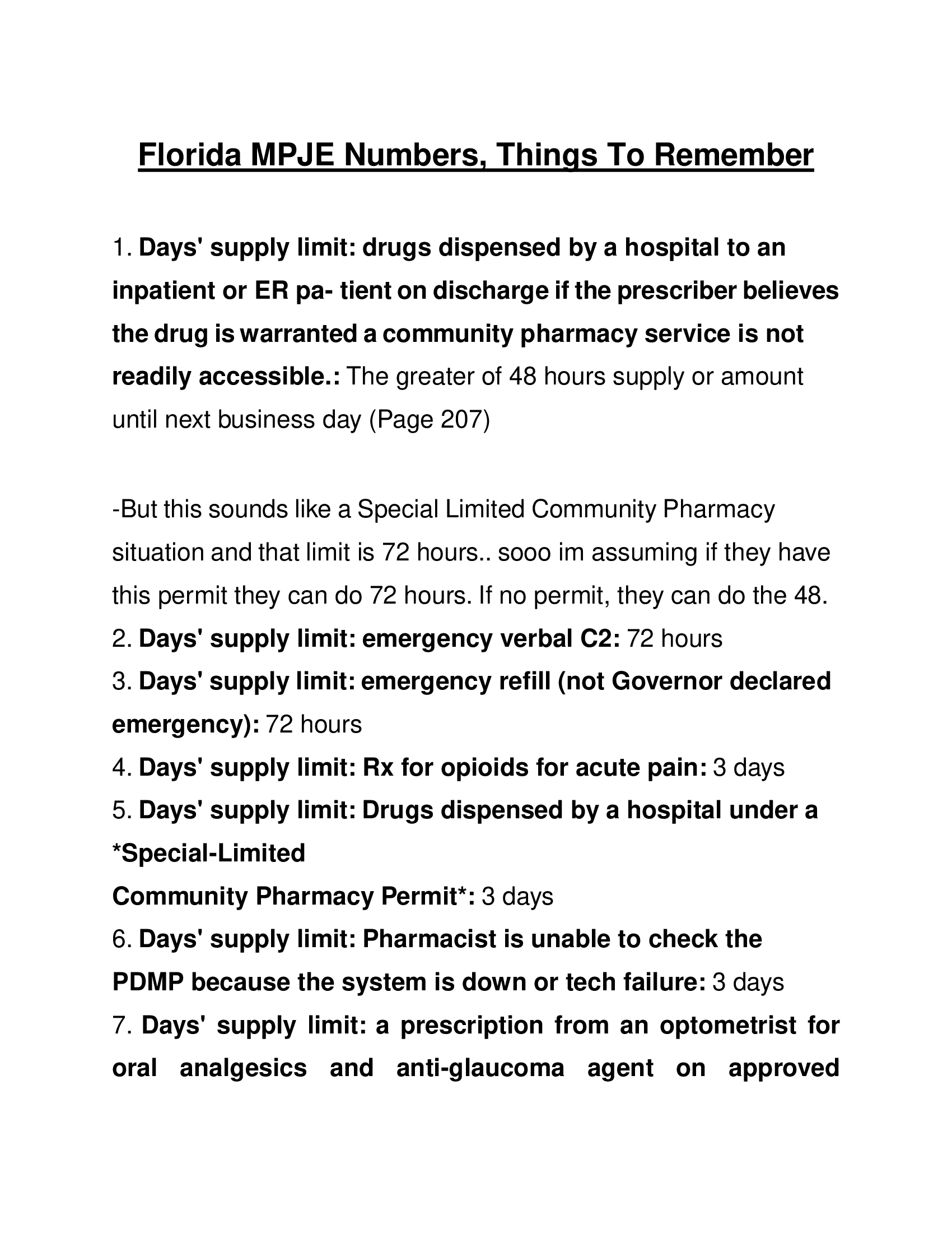 Florida MPJE Numbers, Things to Remember 2024 Questions and Answers