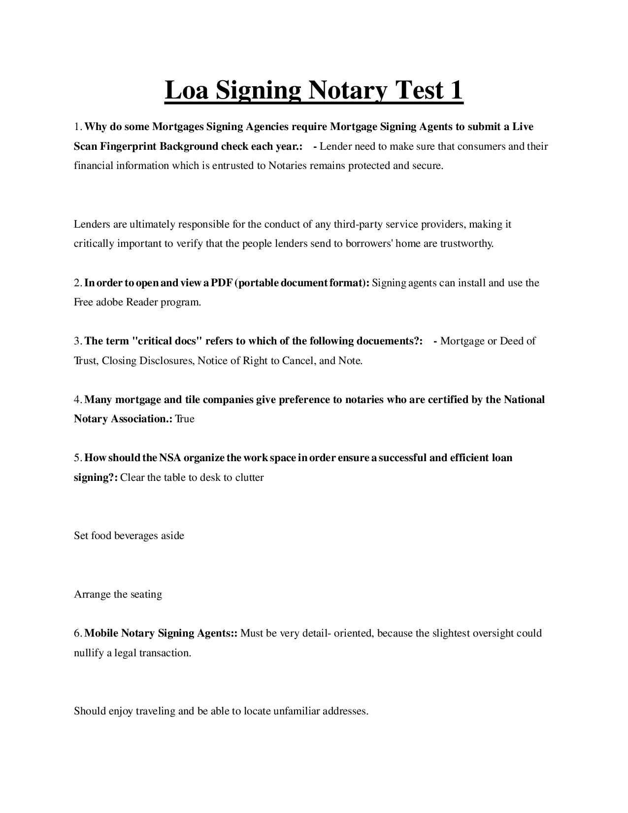 【VERIFIED ANSWERS】Loa NNA Notary Signing Agent (NSA) Test 1  Background Checks, Live Scan & Professional Conduct , Ethics & Standards 2026