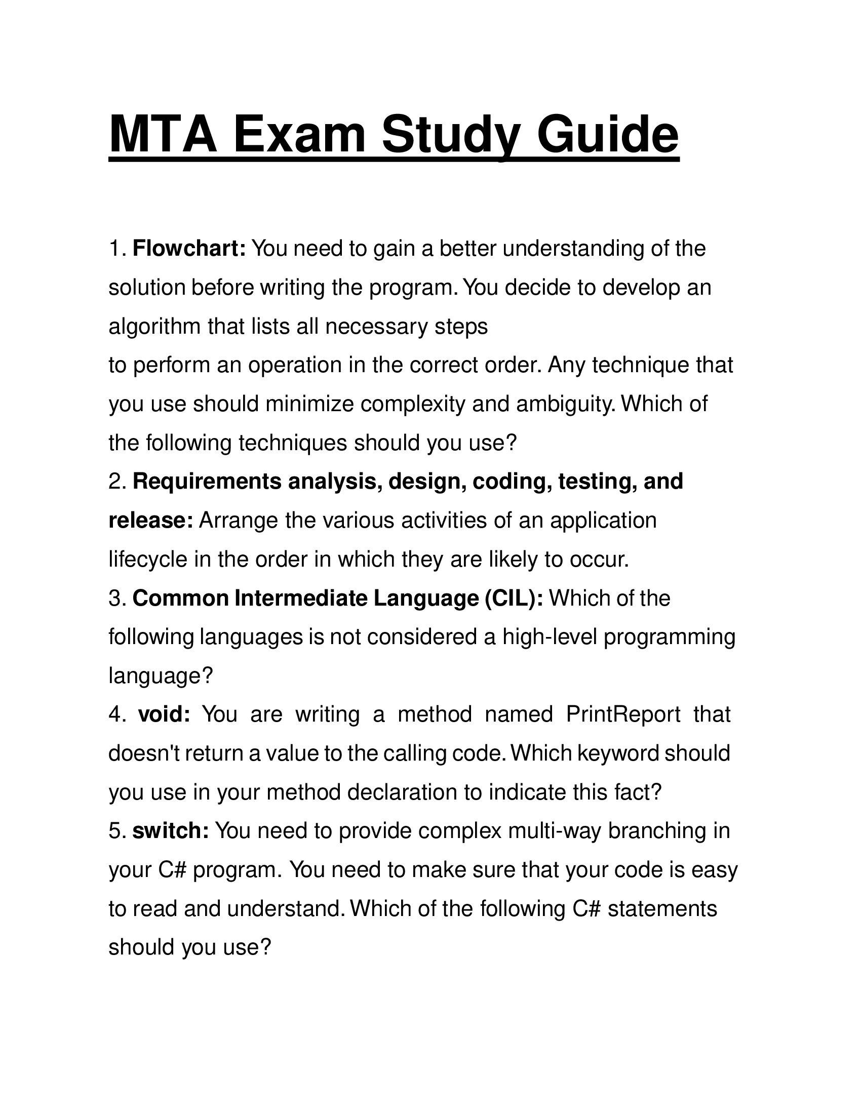 MTA Exam Study Guide
