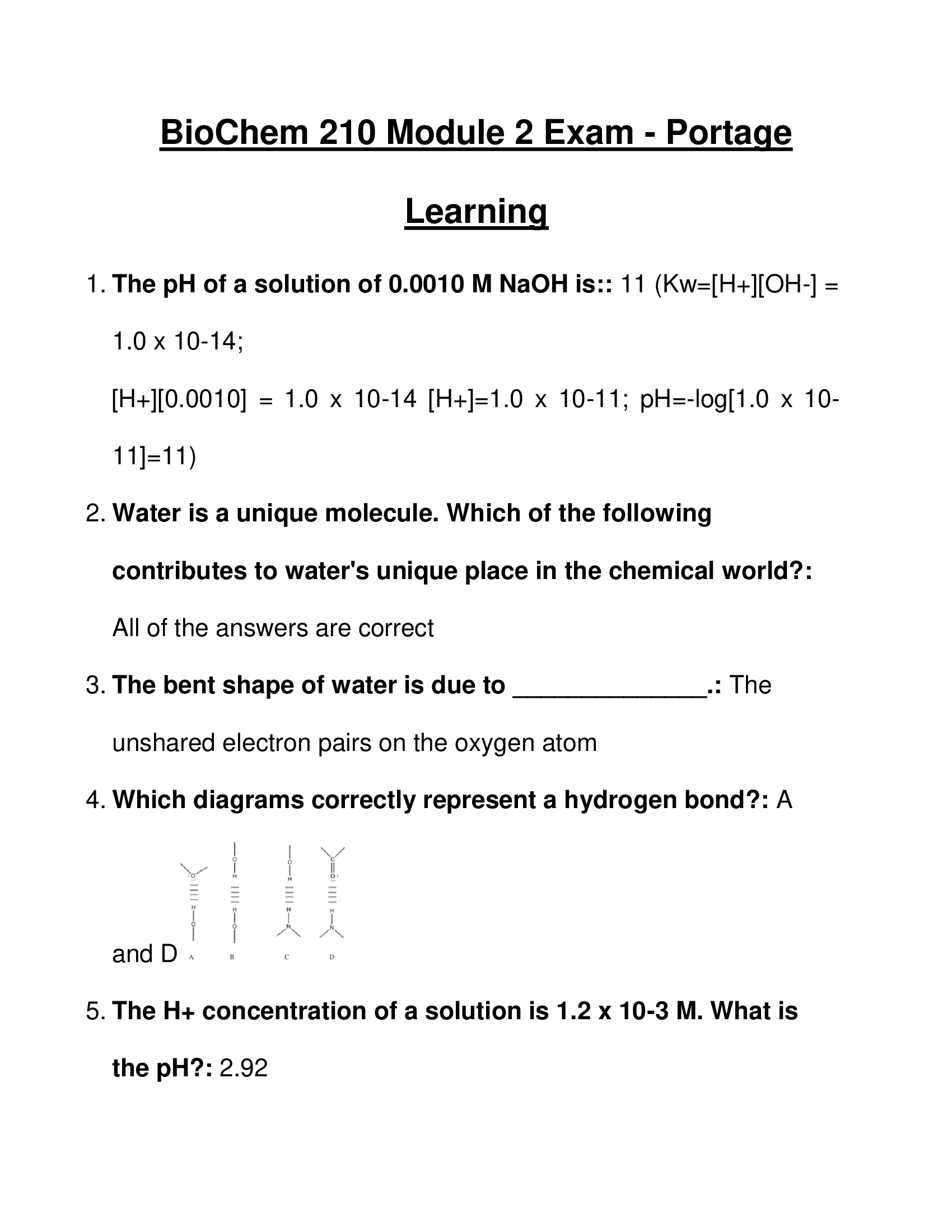 Module 2 BioChem 210 Exam - Portage Learning Questions and Answers 2026