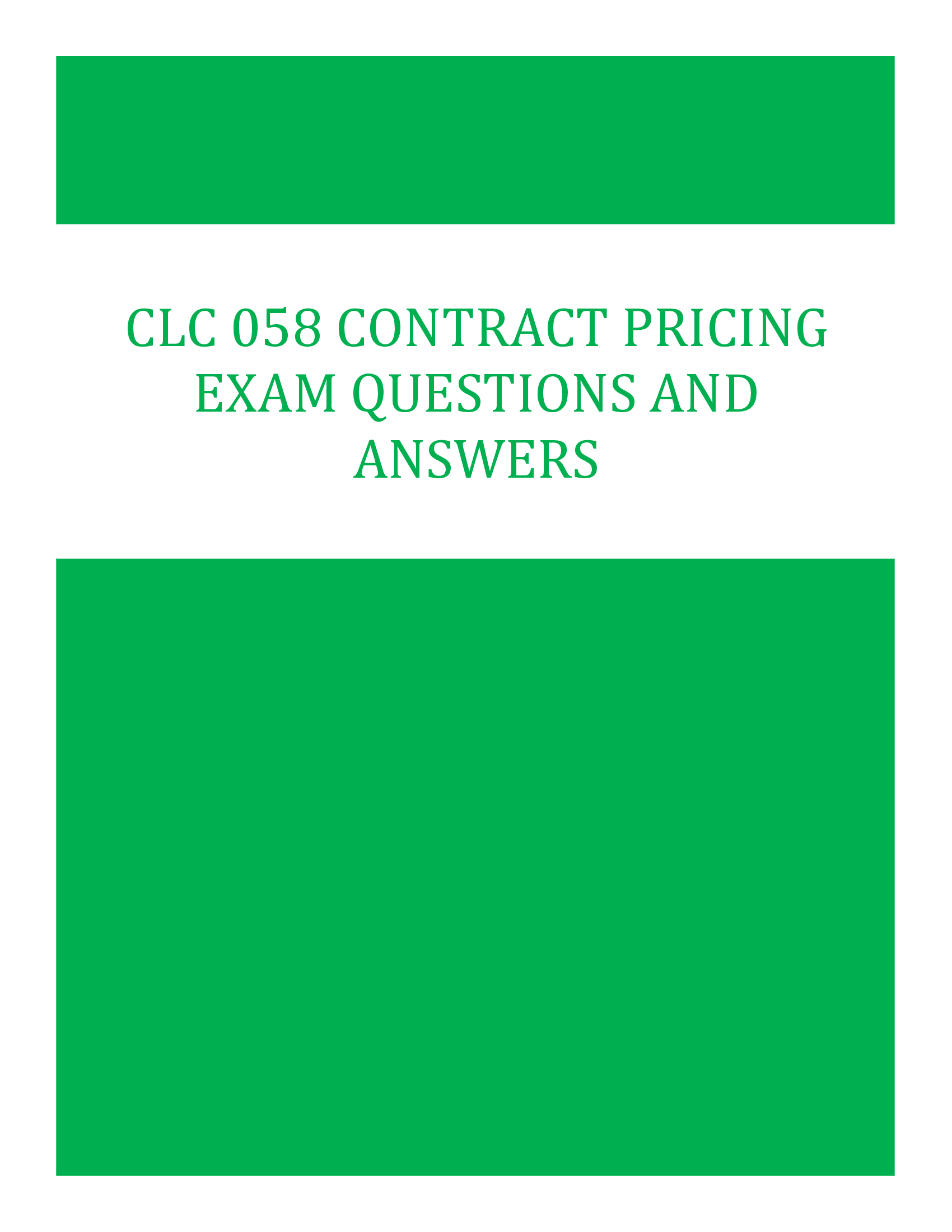 CLC 058 Contract Pricing Exam Questions and Answers 2026