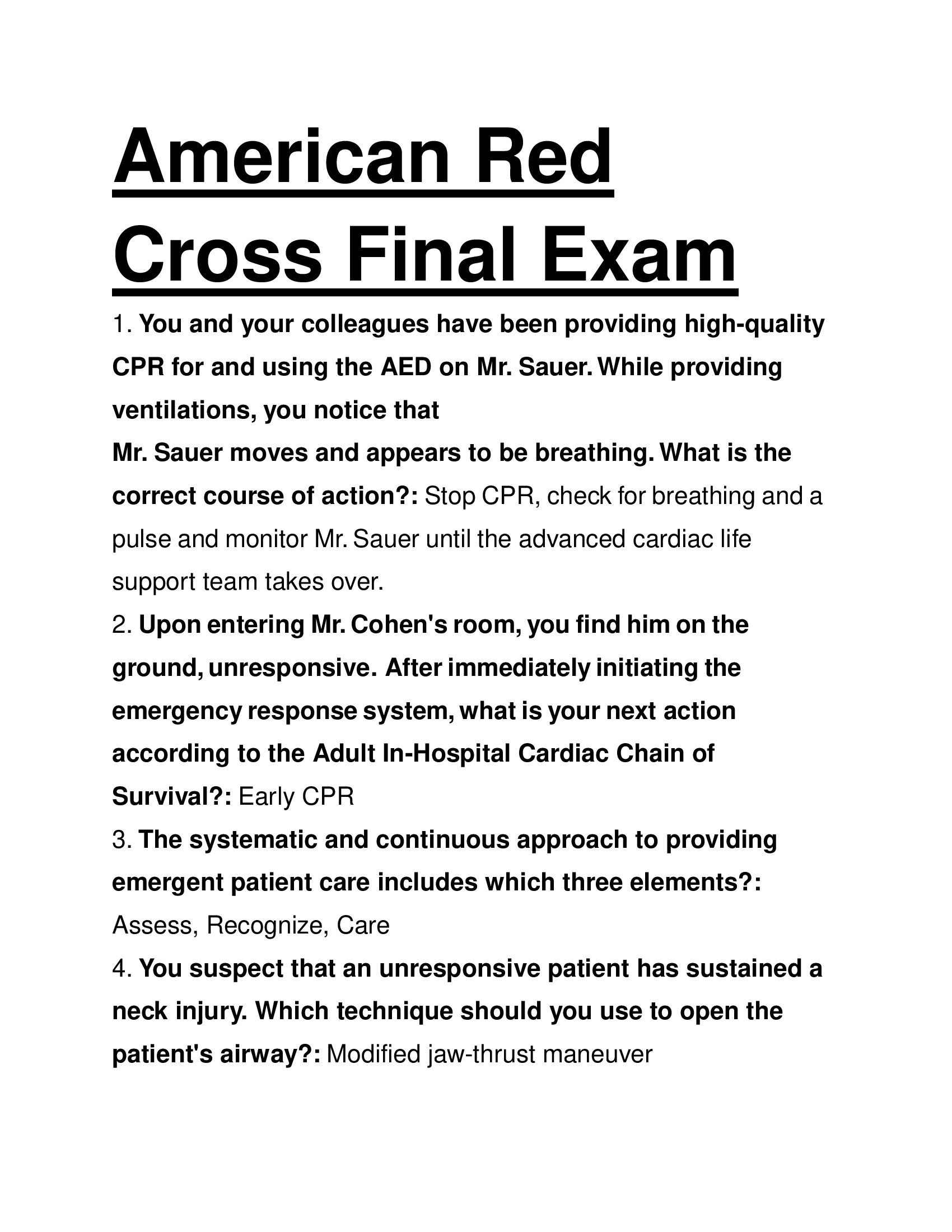 American Red Cross Final Exam Questions and Answers 2026