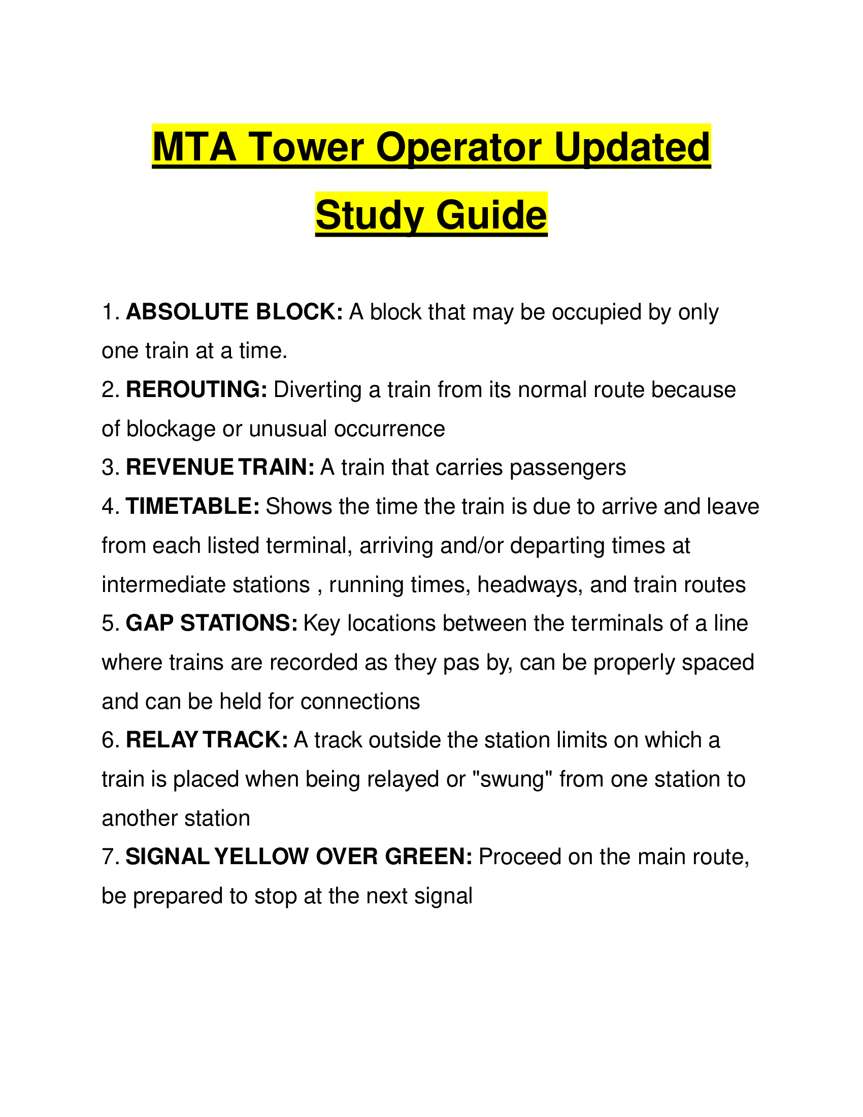 MTA Tower Operator Updated Study Guide